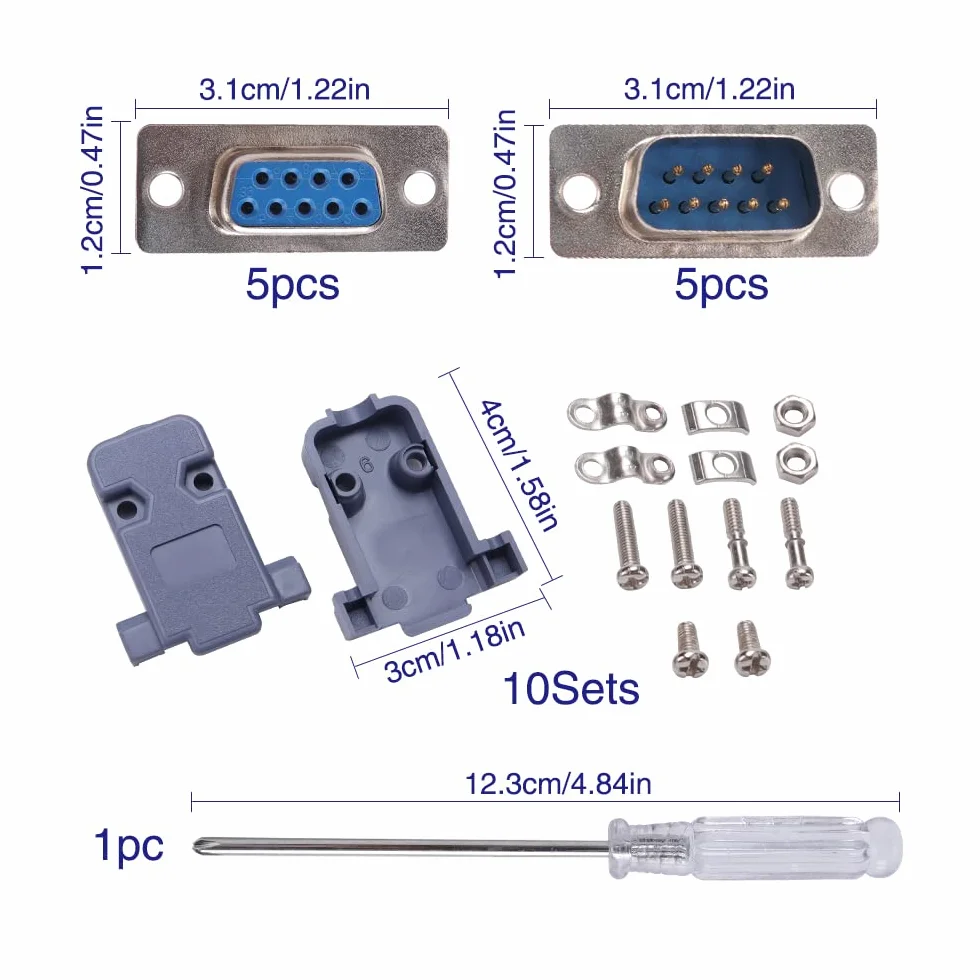 VooGenzek 5 Set Adattatore DB9 RS232 D-SUB, con Coperchio di Plastica DB9, Porta Seriale RS232 Parallela Connettore DB9 9-Pin D-Sub Maschio/Femmina a Saldare, per il Collegamento al Computer