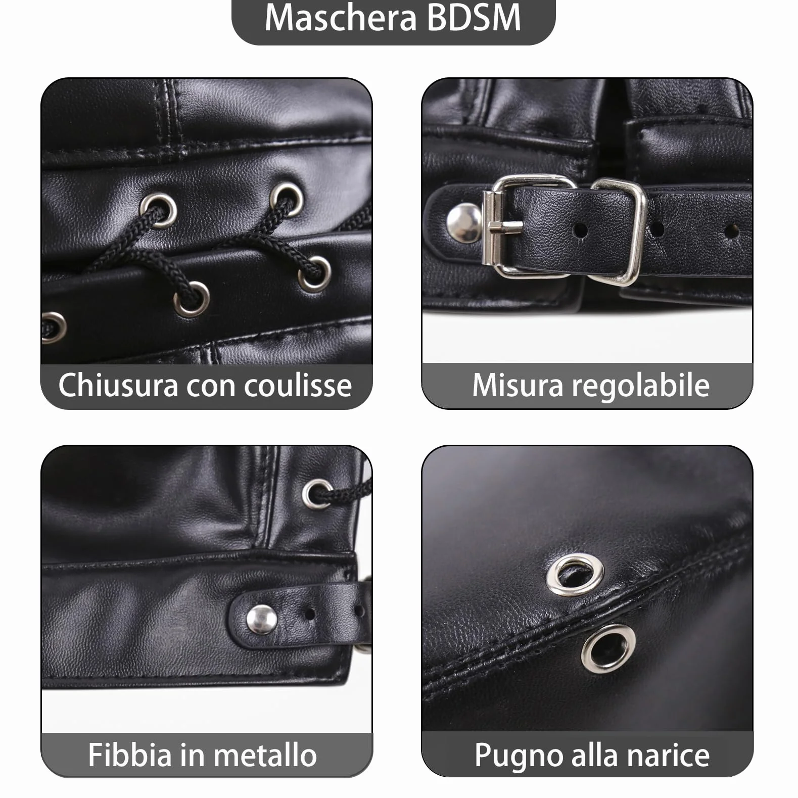 BDSM Maschera in Pelle Fetish Mask Copertura Completa Testa Bondage Sex Toys for Couples