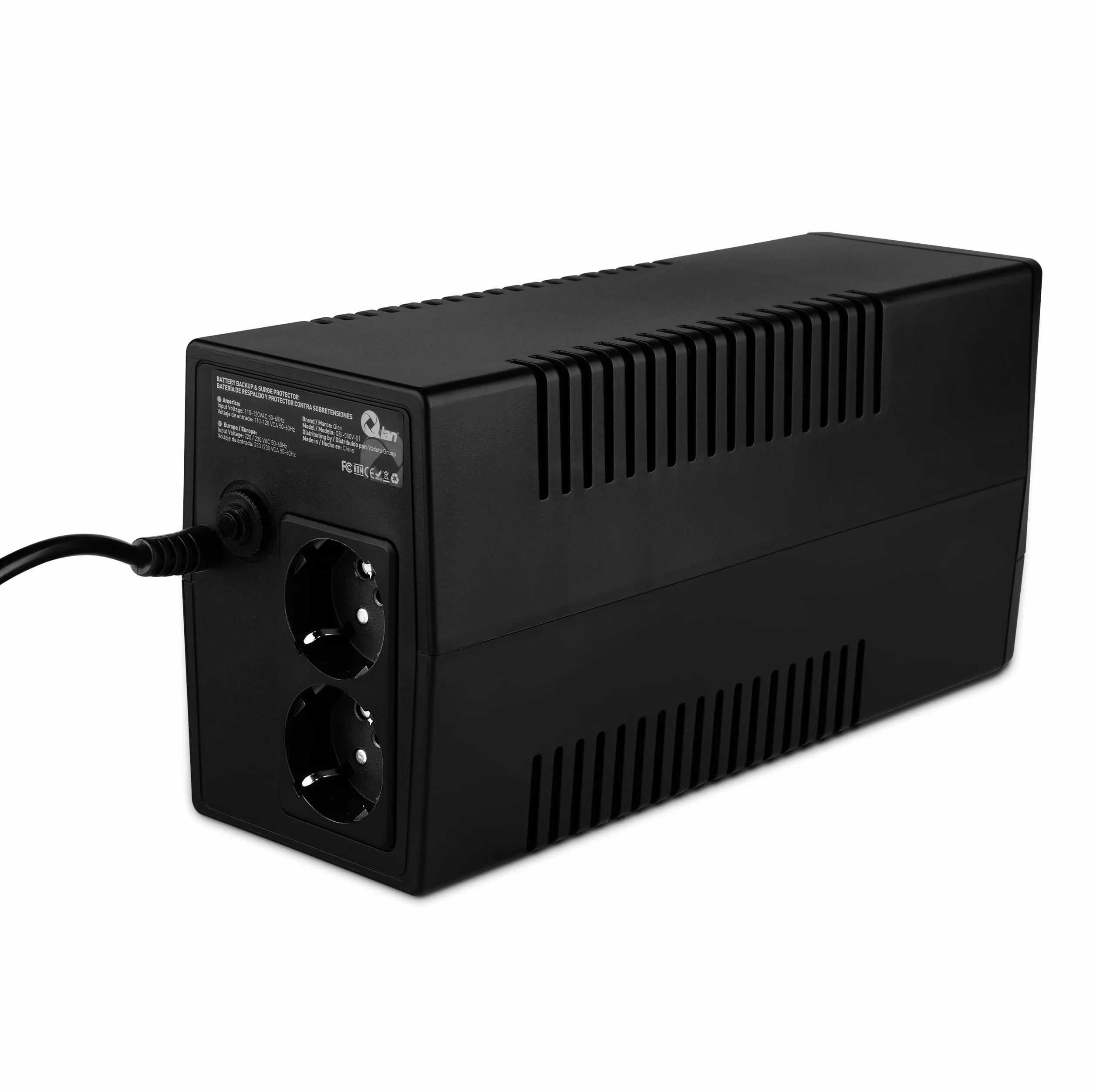 QIAN Gruppo di Continuità UPS Line 500VA Torre Mini Compatta Carica Rapida Protettore di Sovratensione 300W Potenza in Uscita 220/230 VCA 2 Prese Schuko (Nero)
