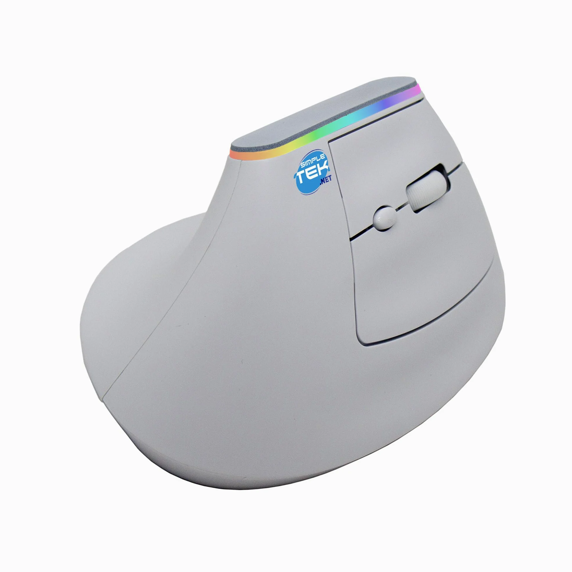 SIMPLETEK - Mouse Verticale Ergonomico Wireless - Bluetooth e 2.4GHz Wireless - Illuminazione RGB - Ricaricabile con Batteria Integrata - Bianco