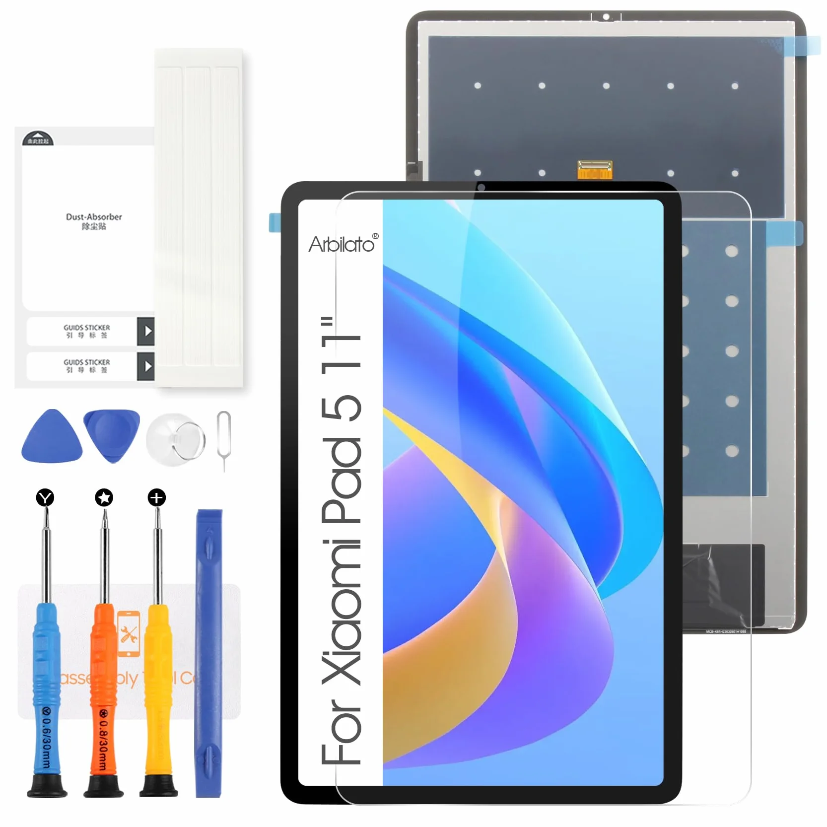 Schermo LCD per Xiaomi Pad 5 Display Touch Screen Assembly con Kit di Riparazione (11", Nero senza Telaio)