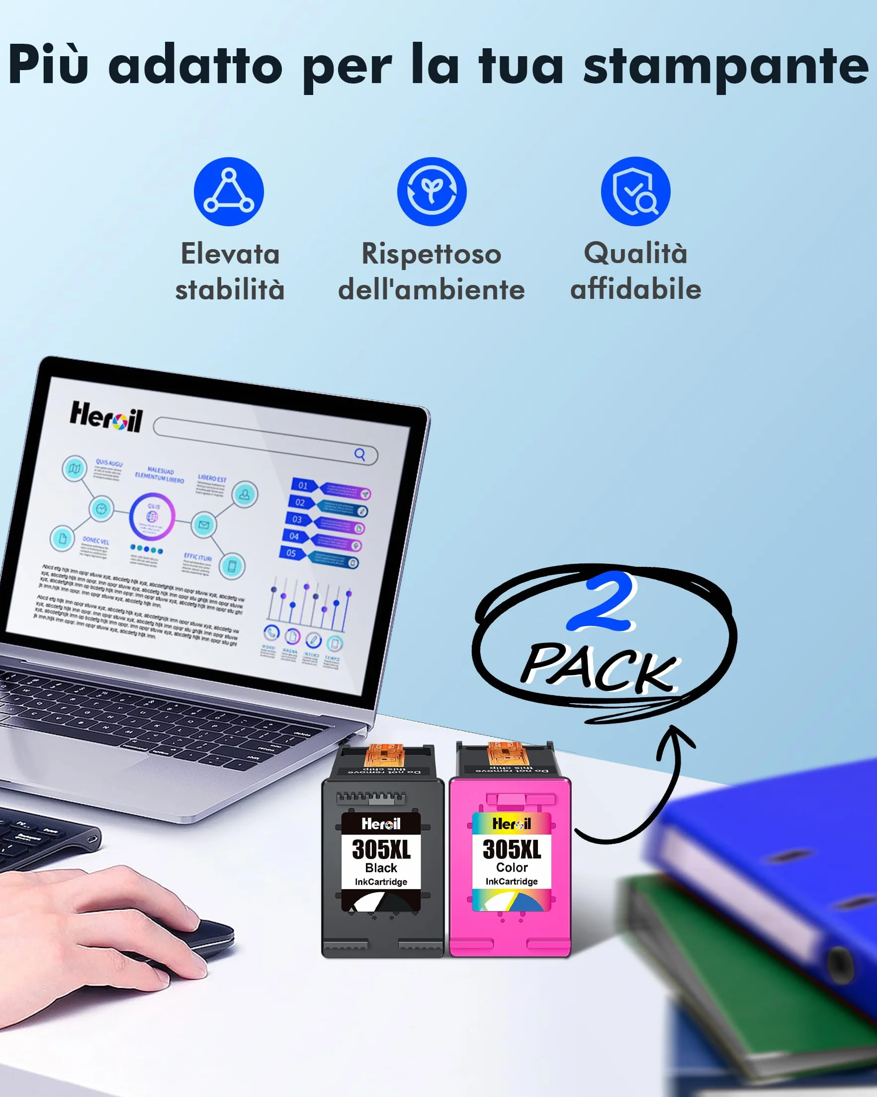 Cartucce d'inchiostro HP 305XL Nero e Colore 2-Pack per DeskJet 2720 2700 4100 4120 4130 Envy 6010 6020 6030