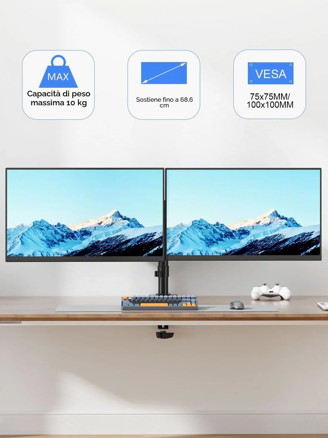 Suptek Supporto per 2 Schermi da Scrivania, Braccio per Doppio Monitor da Tavolo per Due Monitor LCD TV LED da 13-27 Pollici, Dual Supporti per Monitor Schermo per Computer PC Staffa
