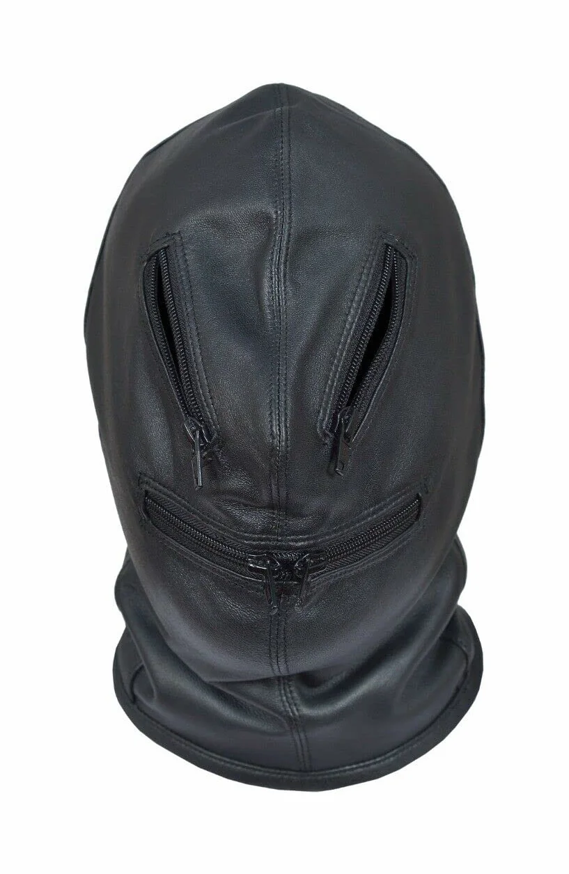 Vera Pelle Halloween Cerniera Occhi Maschera Cappuccio Bocca