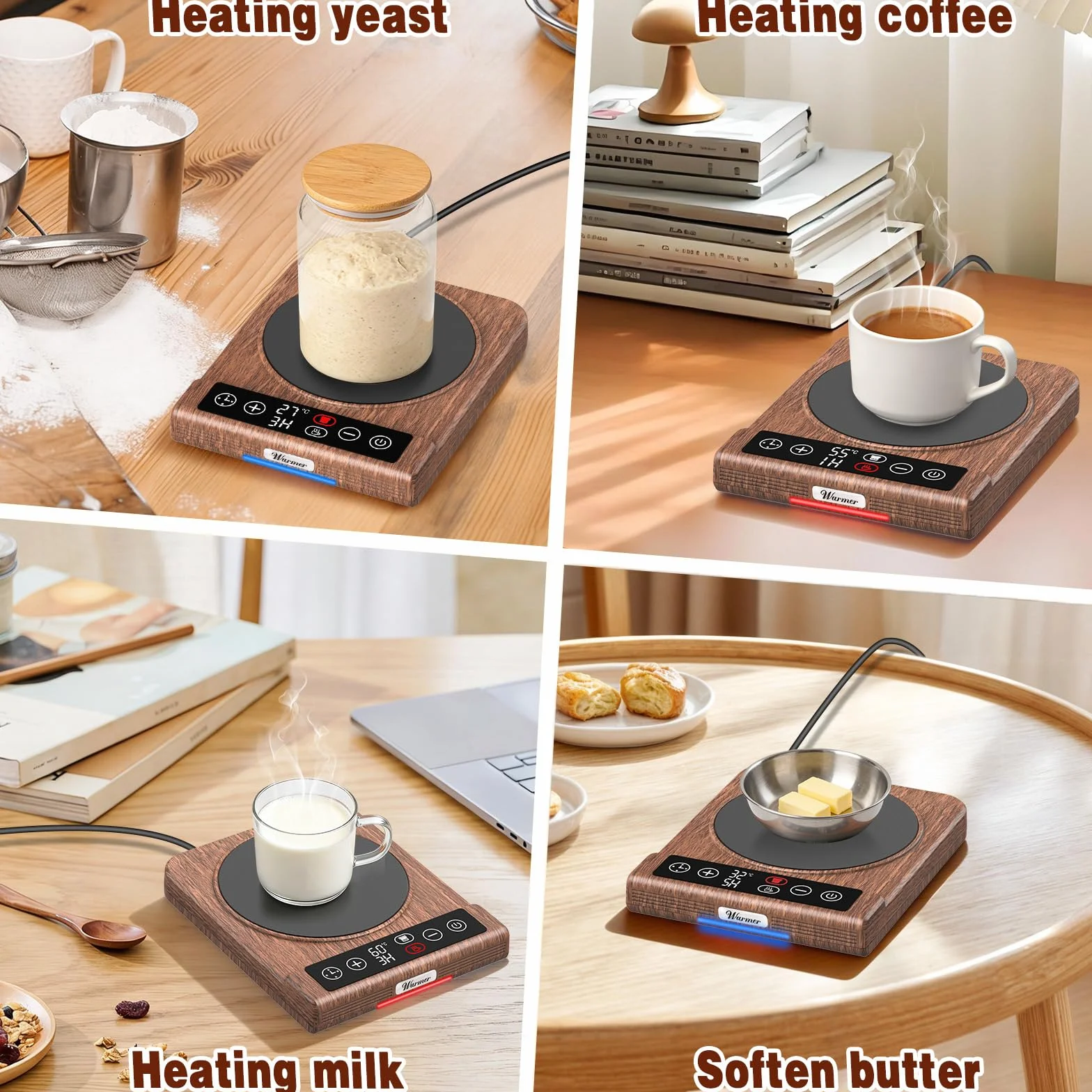 Scalda Tazza 2 modalità, Scalda Tazza da Scrivania, 21 °C-80 °C, Scaldatazza con Timer 1-12 ore/1-24 Ore, Spegnimento Automatico di 4 Ore, Scaldatazze per Ufficio, Casa, Fermentazione