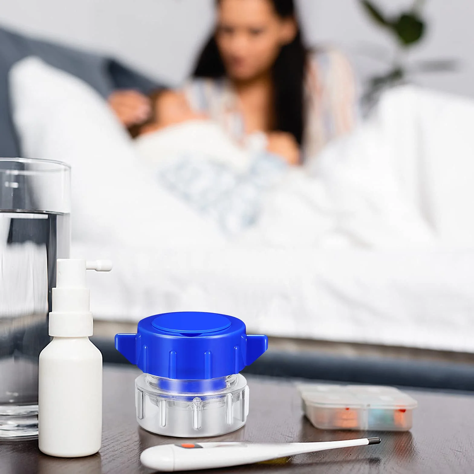 Tritapillole con contenitore in plastica multifunzione portatile blu