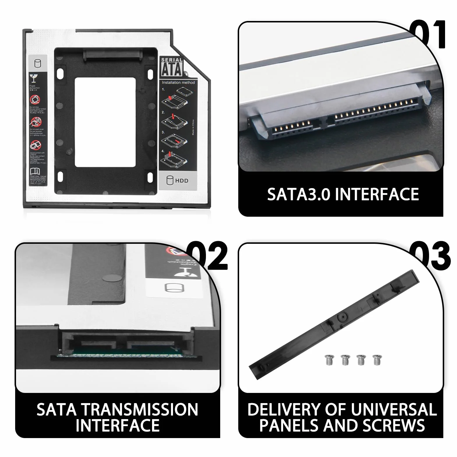 Cornice Universale per HDD/SSD da 9,5 mm SATA a SATA 3.0 - Adattatore Alloggiamento Unità Compatibile con Dell, HP, Lenovo ThinkPad, Acer, ASUS, Sony, Samsung, MSI