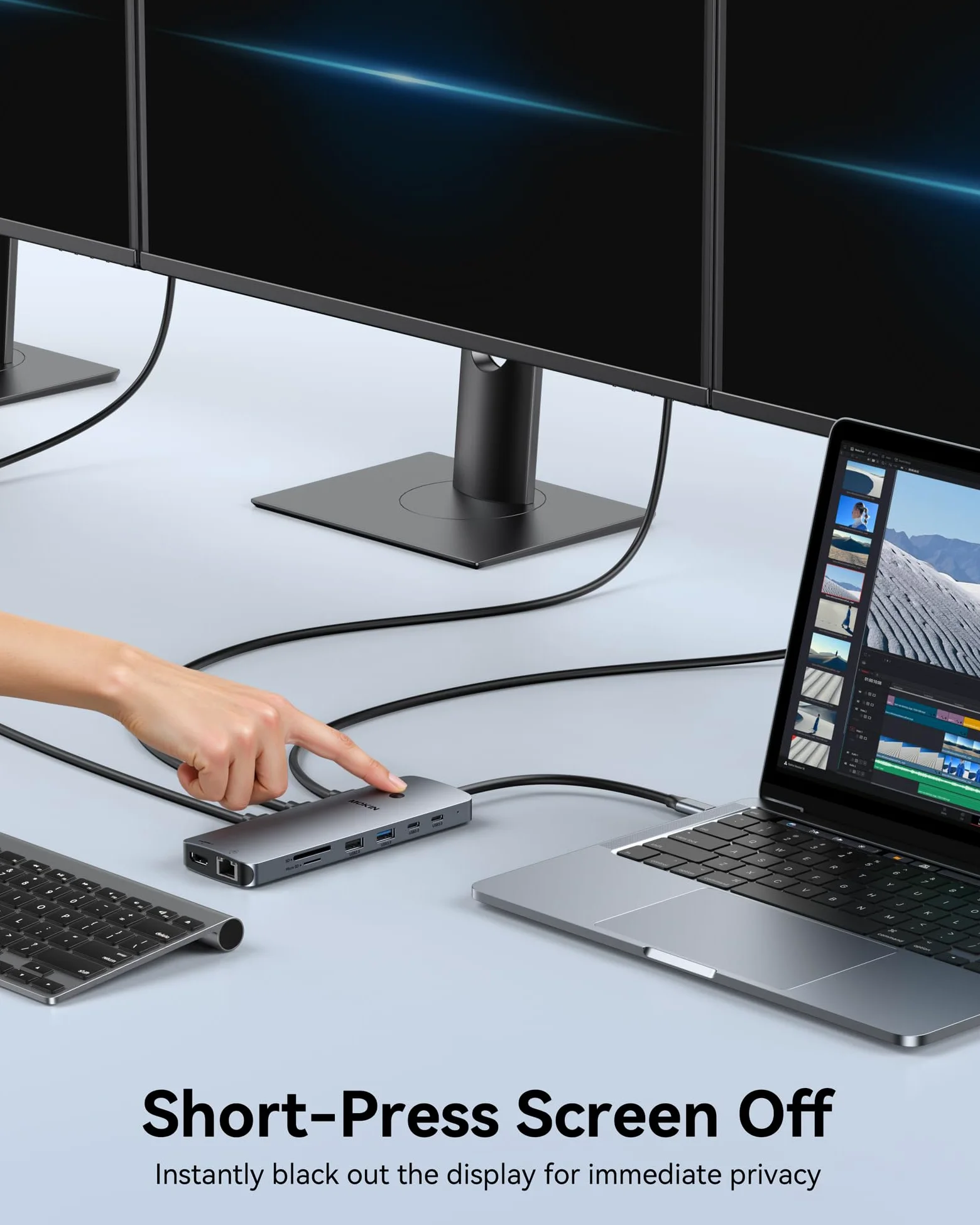 MOKiN Adattatore per docking station USB C triplo monitor per Windows, Dual HDMI 4K, DisplayPort, VGA, ricarica PD da 100 W, Gigabit Ethernet, 3 x USB 3.0, hub USB-C per laptop e Mac