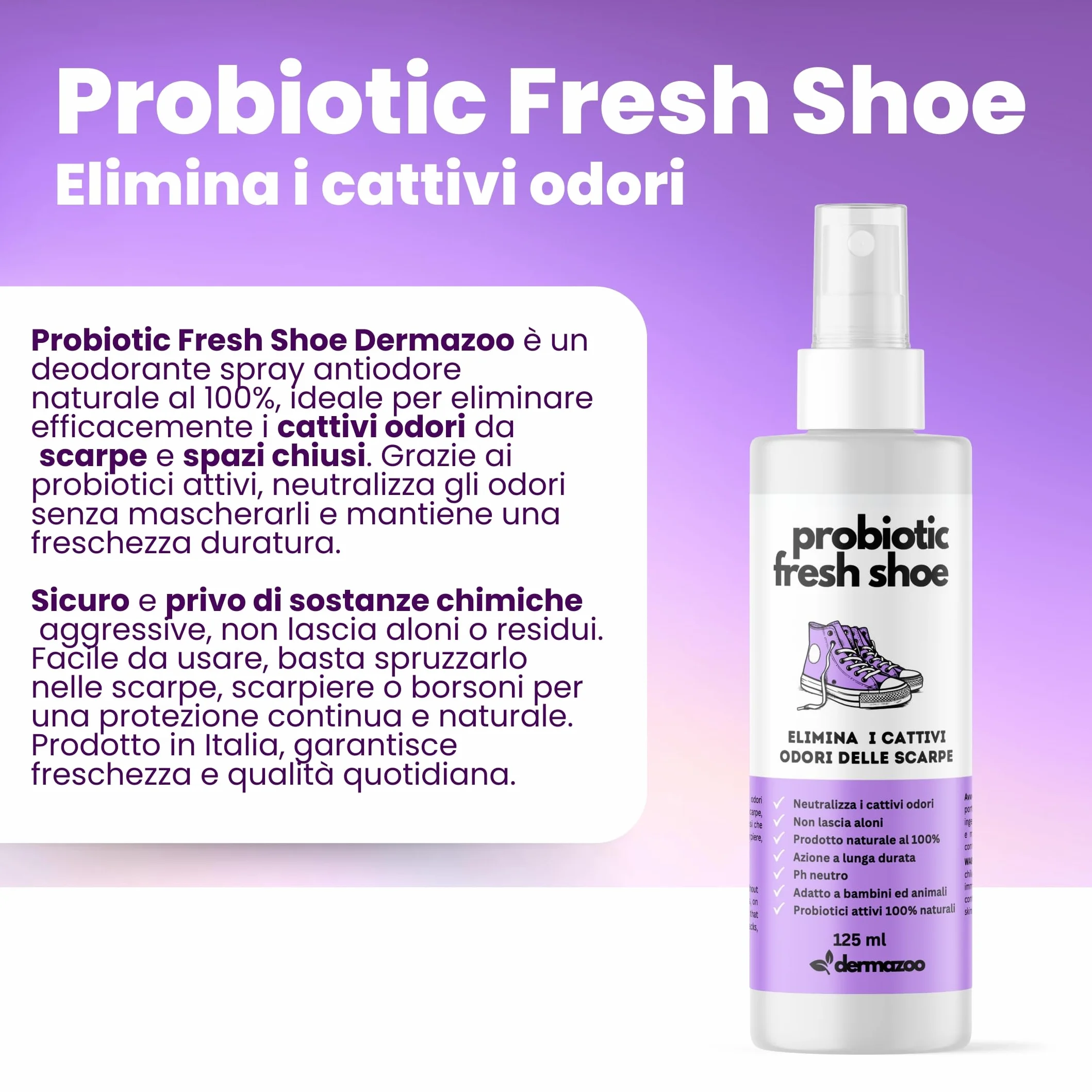 Dermazoo Probiotic Fresh Shoe Deodorant 125 ml - Deodorante per Scarpe Elimina Odori Spray Antiodore Naturale