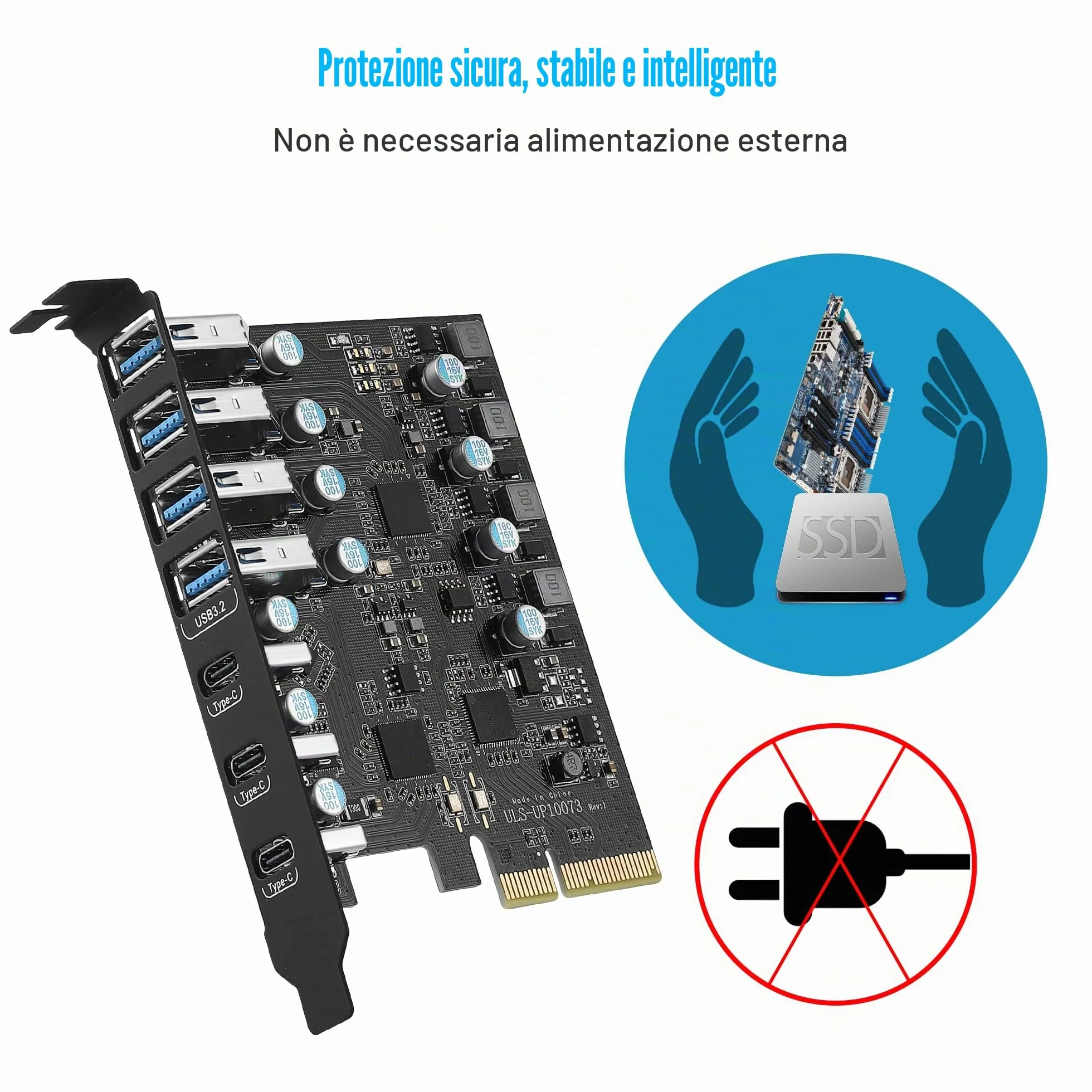 PCIe a Scheda di espansione USB 3.2 Gen 2 a 7 Porte (4 Type A + 3 Type C), 10 Gbps Scheda USB PCI Express PC Desktop Windows