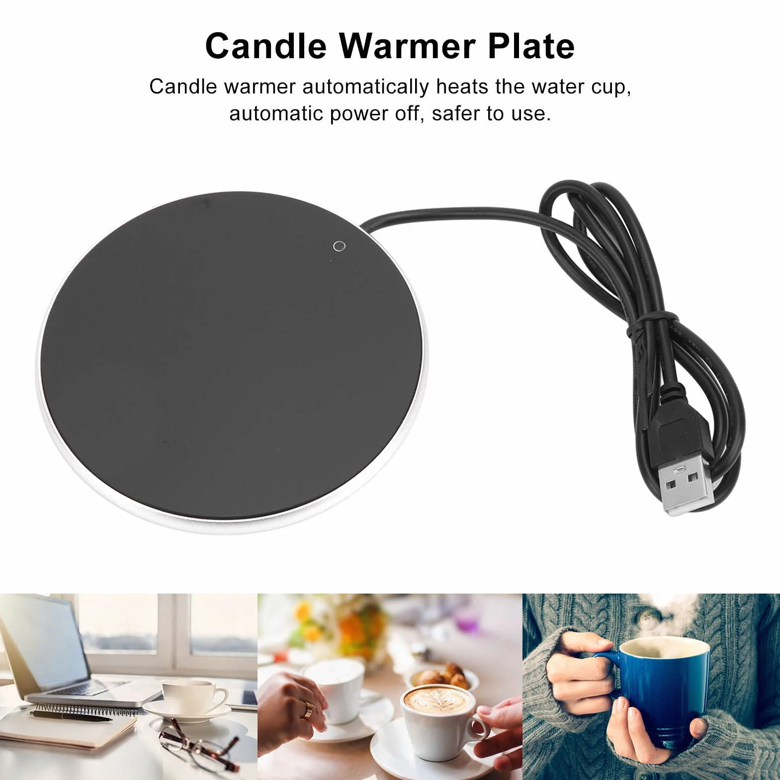 Wakects Scaldatazze USB Scalda Tazza da Scrivania con Smart Touch Interruttore e Temperatura Costante Intelligente Sottobicchiere Riscaldante per Bevanda Calda caffè Ø10,3 cm (Argento)