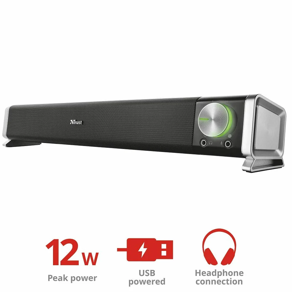 Trust Asto Soundbar PC 12 W Jack 3.5 mm Alimentazione USB Barra Audio Compatta Altoparlanti per Computer Nero