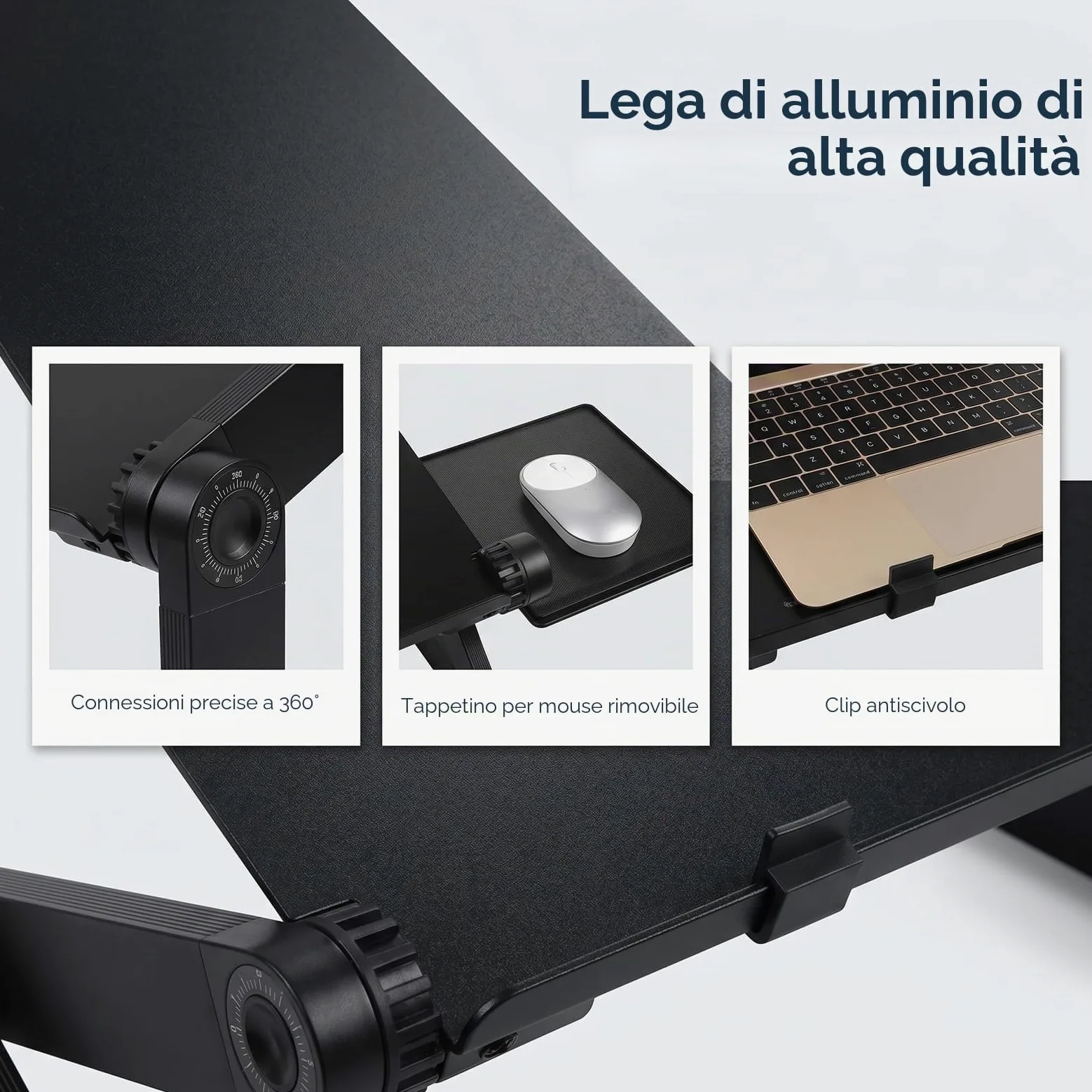 Ideal Swan Supporto PC Portatile Regolabile Laptop Stand Tavolino PC Regolabile Alluminio Supporto Notebook Computer con Pannello Porta Mouse per MacBook dell HP Samsung Lenovo Huawei - Nero