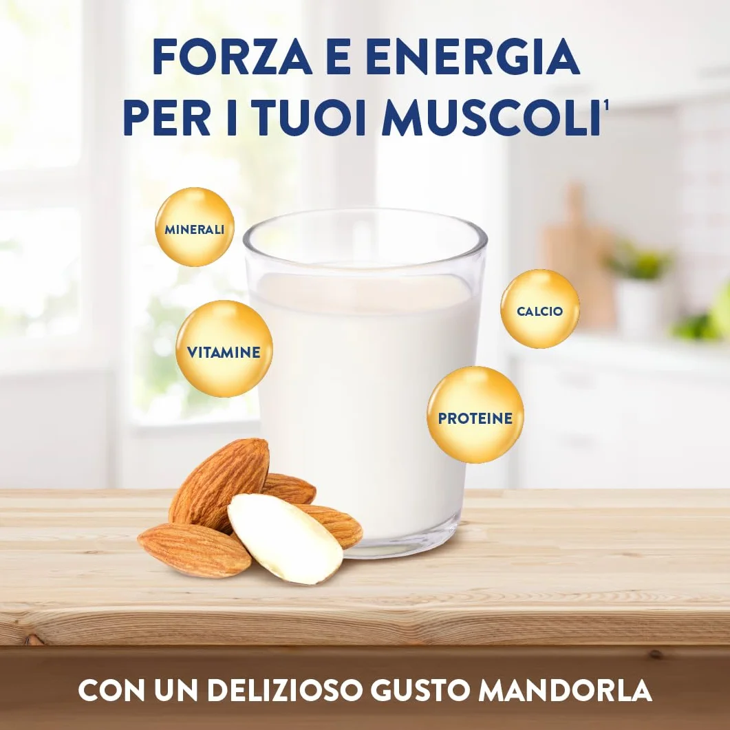 Integratore in polvere Proteine Vegetali 27 Vitamine Minerali Calcio HMB 400g Gusto Mandorla