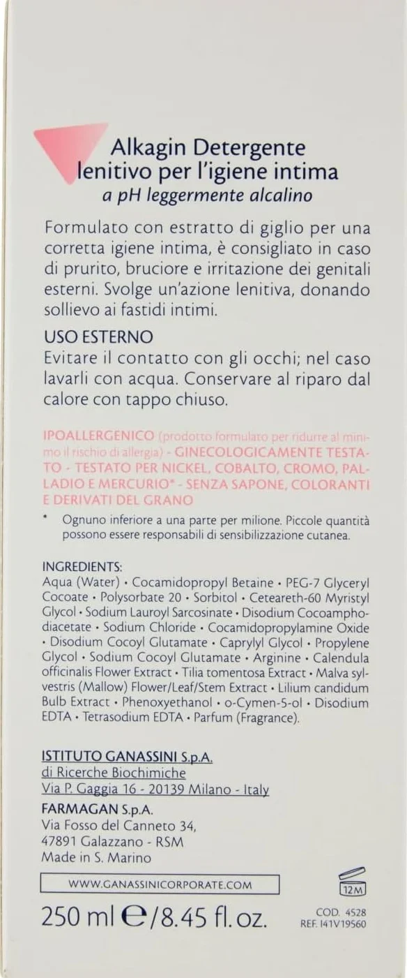 Alkagin Detergente Lenitivo Igiene Intima Malva Tiglio Calendula pH Alcalino 250ml