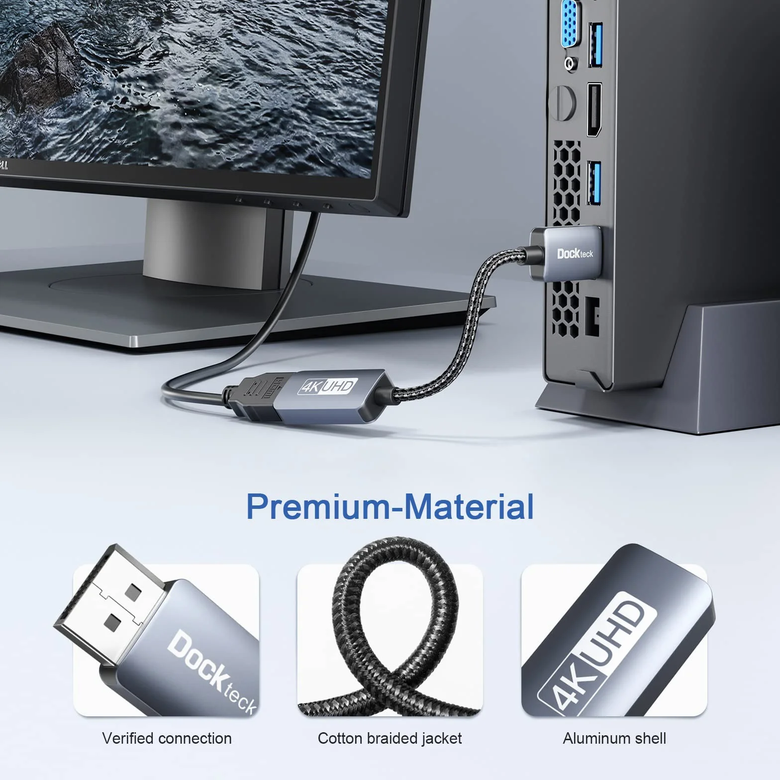dockteck Adattatore DisplayPort 4K 60Hz a HDMI, adattatore attivo DP a HDMI per HDTV, proiettore, desktop, laptop (GTX 960, ThinkPad T420, Dell 780, Lenovo T520i, ecc.)