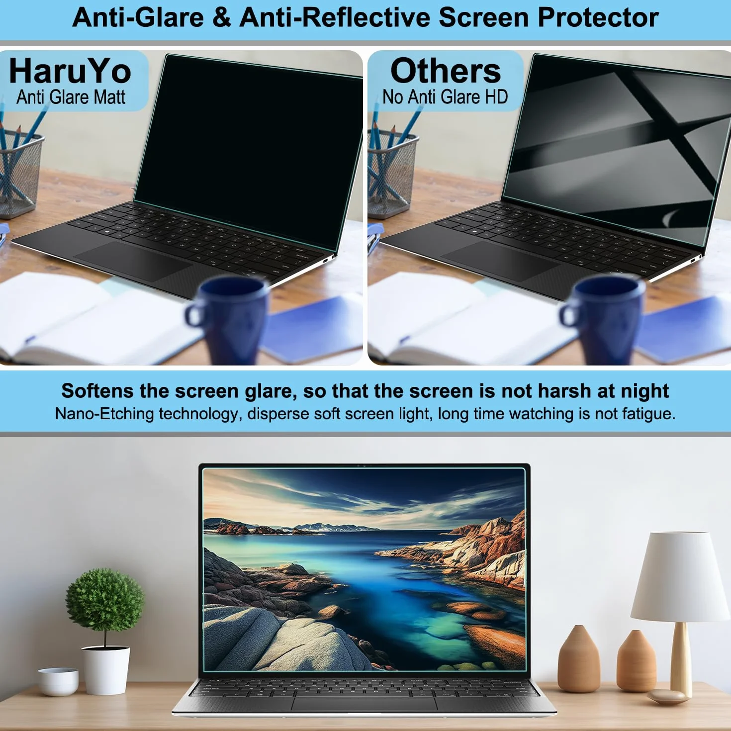 HaruYo 2 Pezzi 15,6 Pollici Anti Luce Blu Proteggi Schermo, Filtro Antiriflesso Protezione per Gli Occhi, Pellicola Protettiva Schermo per Laptop 15,6”16:9 (345 x 194mm)