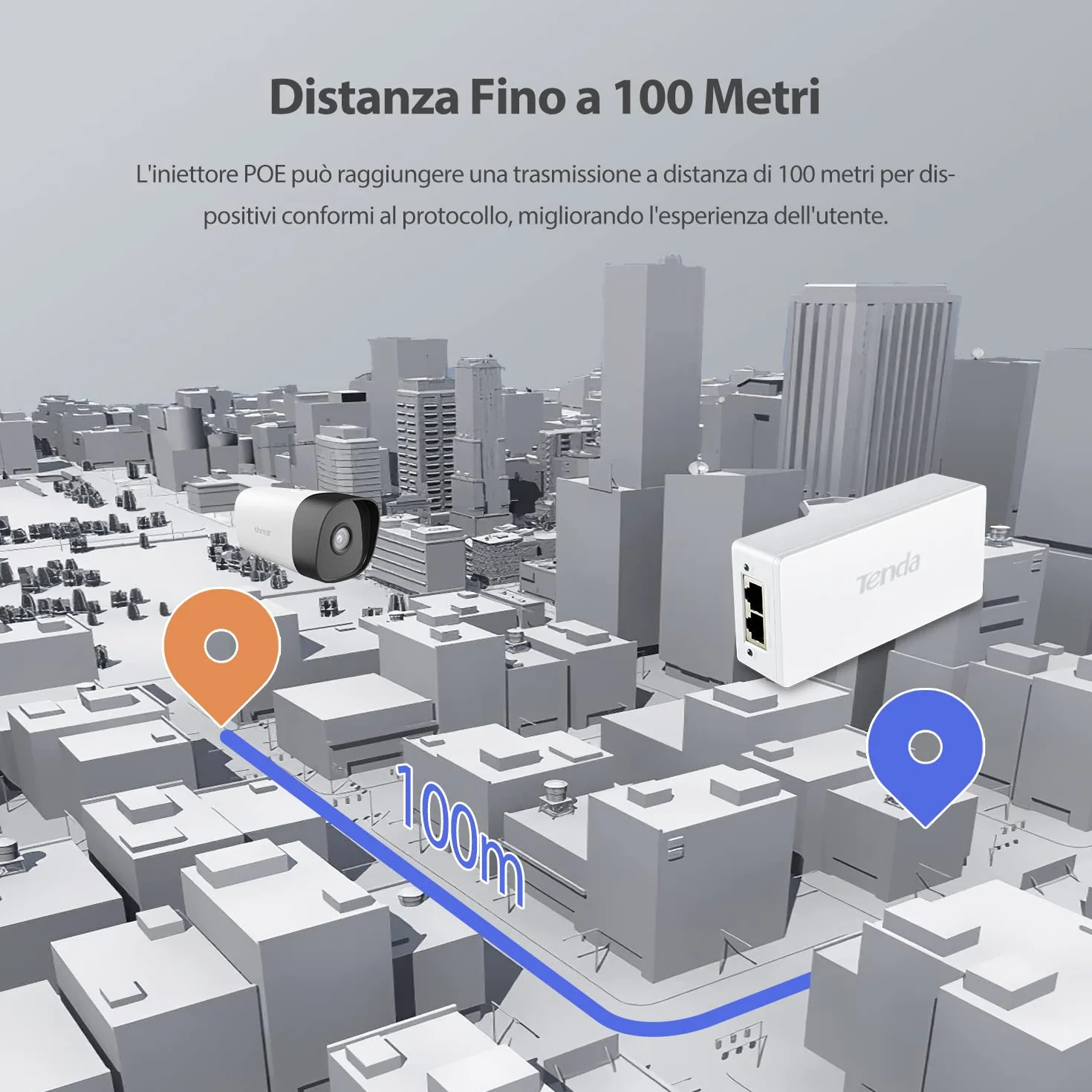 Tenda POE30G-AT Gigabit PoE Injector IEEE 802.3af/at, Uscita 48V-54V/30W, 10/100/1000 Mbps Ethernet PoE Adapter, Plug and Play, Fornisce Potenza fino a 100 Metri, Bianco