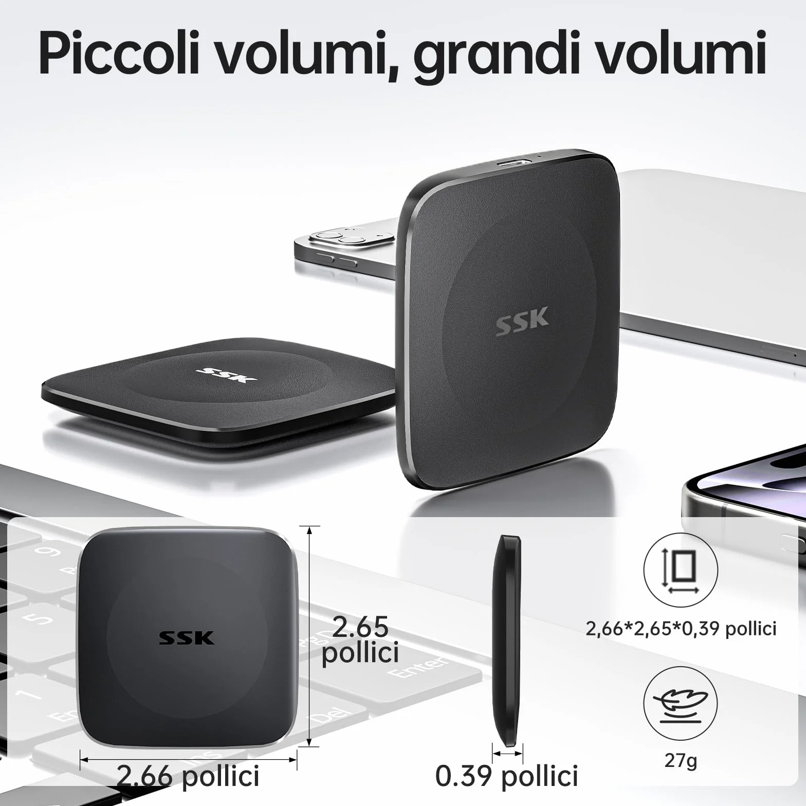 SSK SSD 256GB Esterno Portatile,fino a 550MB/s, Hard Disk Esterno SSD con cavo da Tipo C a USB C/A,Unità a Memoria stato solido veloce USB 3.2 GEN2 per iPhone 15/Android/Windows/Tablet/Mac/Xbox