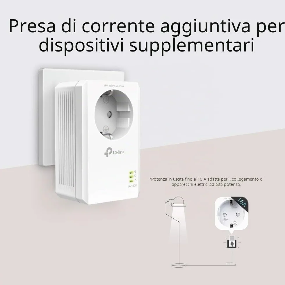 TP-Link TL-PA7017P Kit Powerline con Presa Passante Schuko, AV1000 Mbps su Powerline, 1 Porta Gigabit, Plug and Play