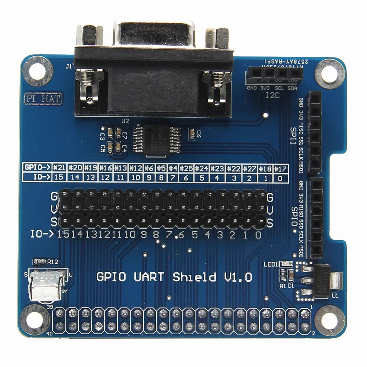 DollaTek Scheda di espansione della Porta seriale RS232 per Raspberry Pi 3 Modello B / 2 B/B + GPIO UART Shield con Ricezione IR