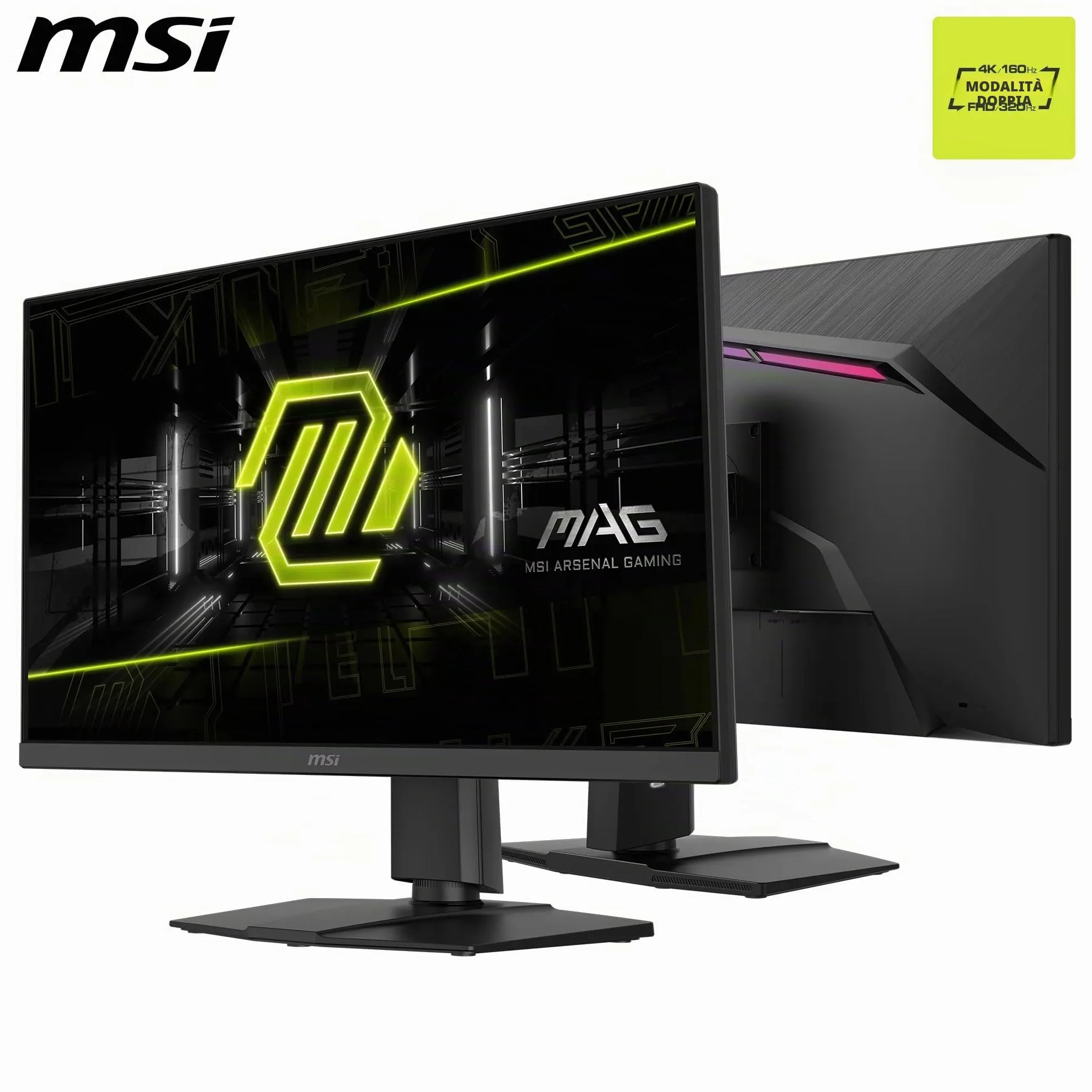 MSI MAG 272URDF E16, monitor gaming 27" 4K UHD (3840x2160), Rapid IPS, 0,5 ms, DisplayHDR 400, Eye Care, AI Vision, modalità duale, HDMI 2.1, DisplayPort 1.4a, supporto regolabile inclinazione/altezza
