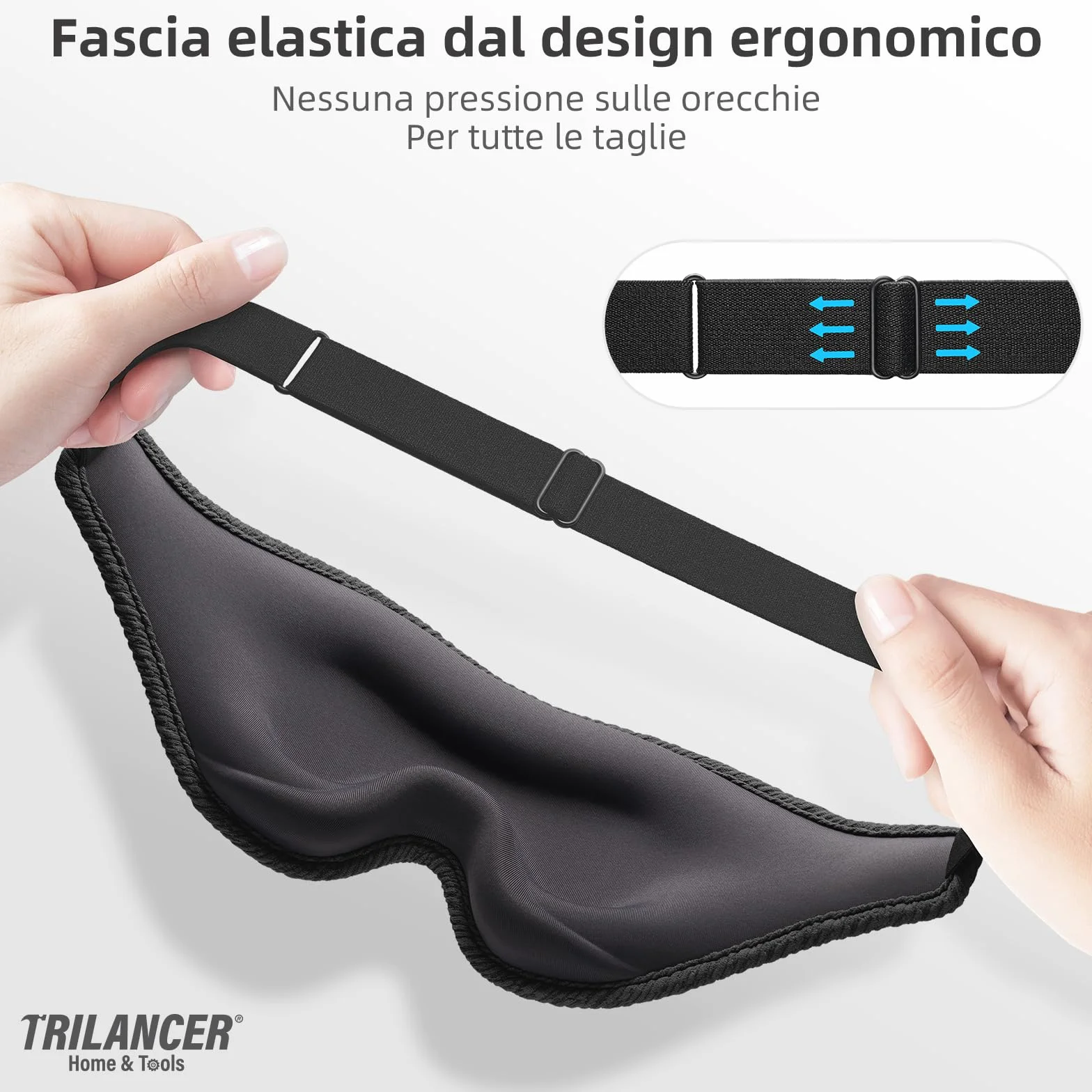 Mascherina per Dormire Blocca Luce 99.99%, Senza Pressione Oculare, con Tappi Orecchie, Nero