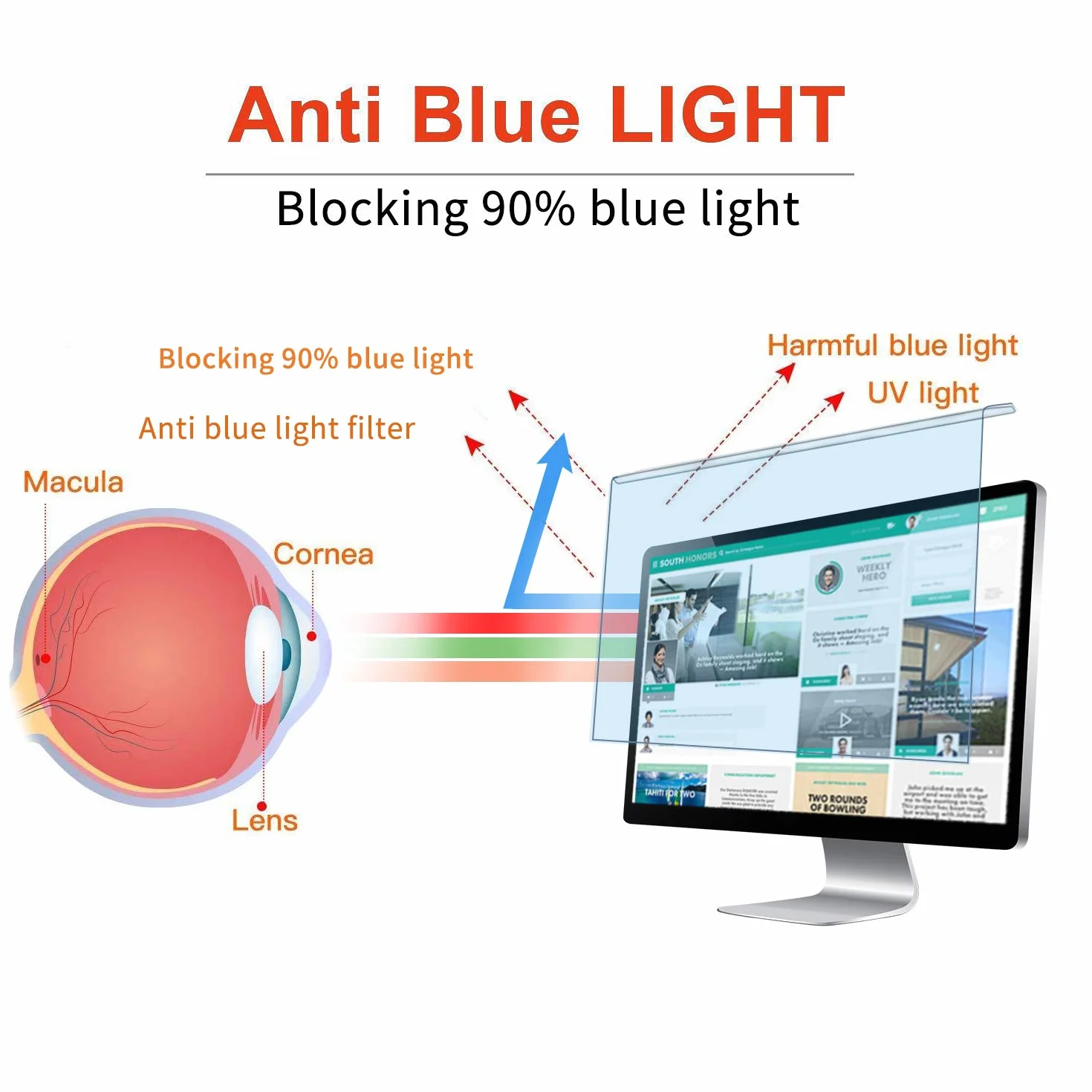 Hanging Filtro Anti Luce Blu per 23-24 Pollici Monitor, Blocca Luce Blu&UV, Anti Affaticamento Degli Occhi Protector per Diagonale 23,23.623.8,24 Pollici Desktop, Filtro Rimovibile Easy On/Off