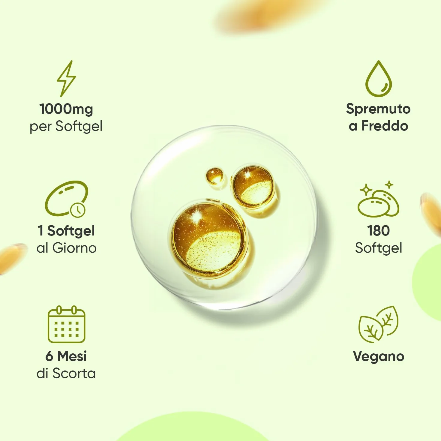 Olio di Canapa 1000mg per Softgel, 180 Softgel Vegane, Omega 3 6 9, ALA, Spremuto a Freddo