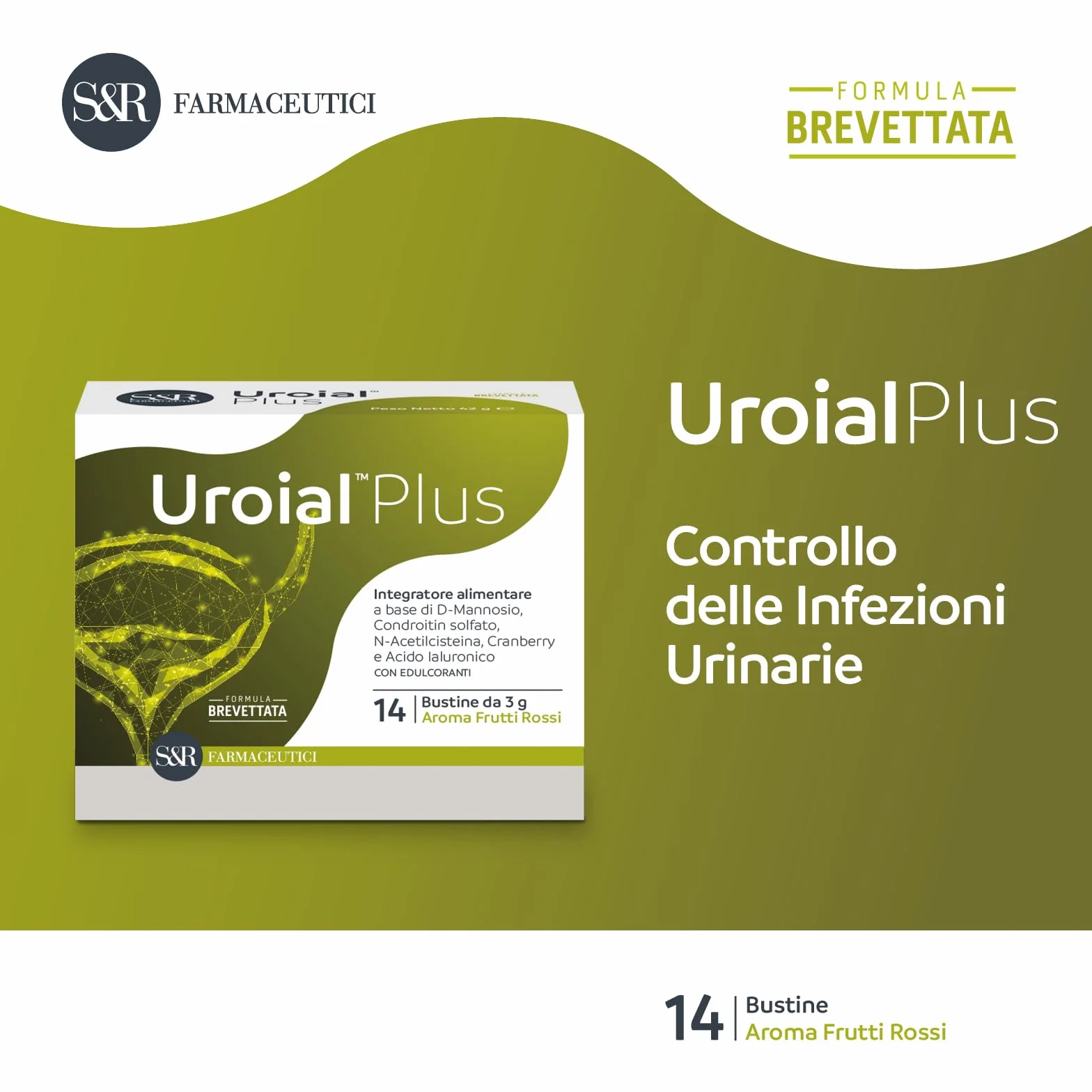 S&R Farmaceutici Uroial PLUS Integratore Alimentare per Infezioni Urinarie Cistite 14 Bustine