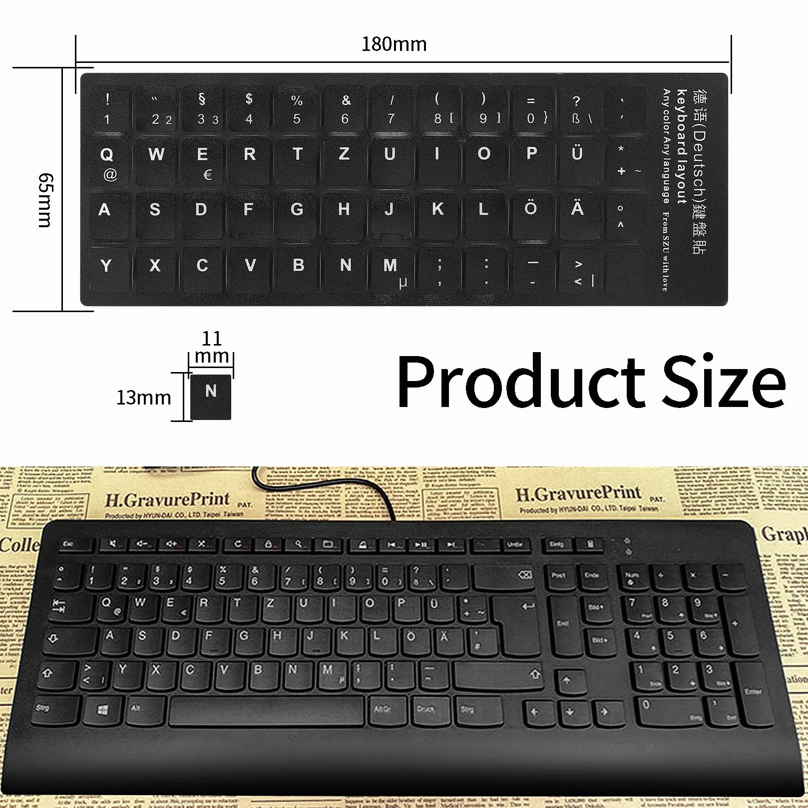 Tastiera Adesivi in Tedesco per Computer Portatile e Desktop, Kit di 7 Pezzi con Lettere Bianche su Sfondo Nero