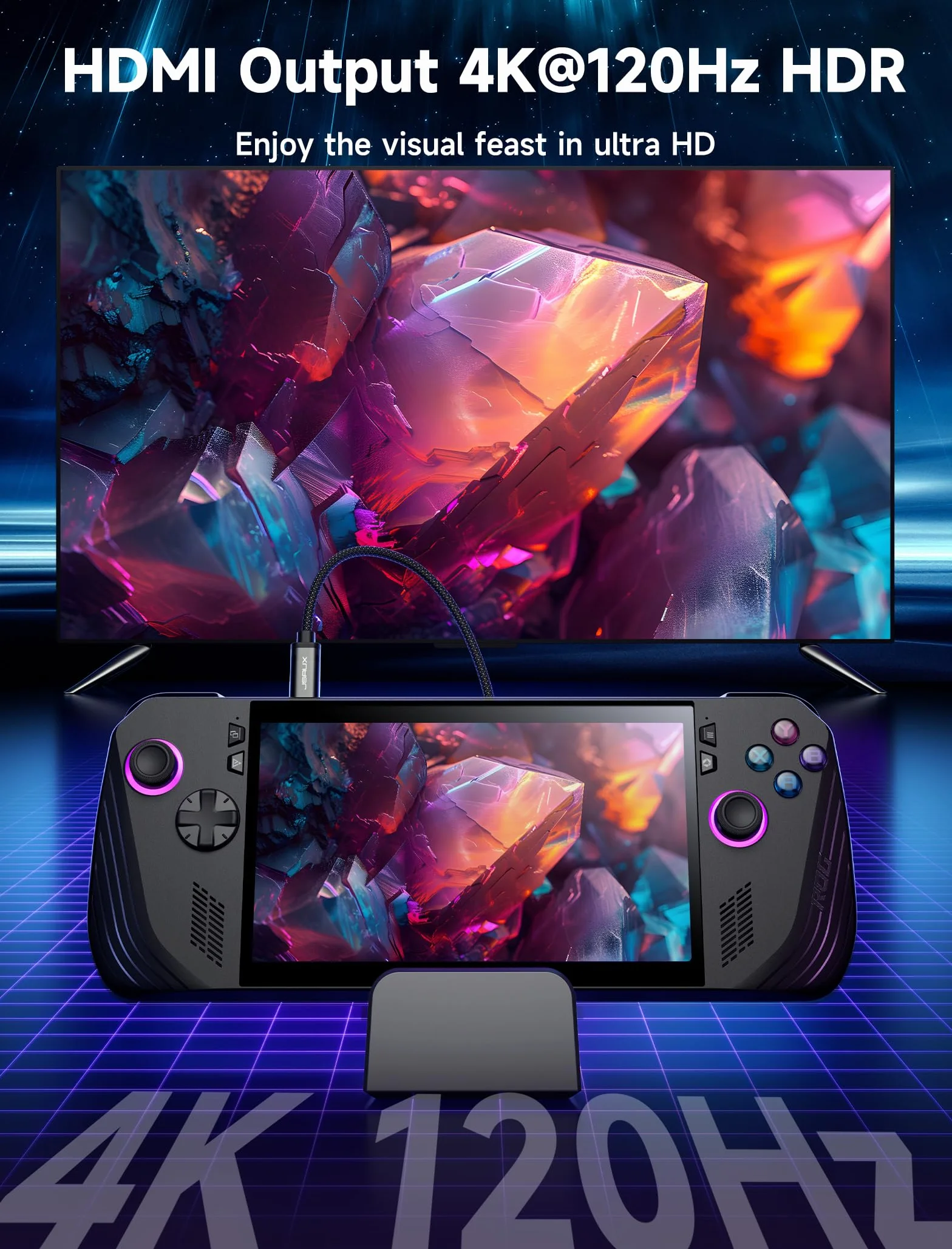 JSAUX Docking Station per ROG Xbox Ally X (2025)/ROG Ally X/ROG Ally X/Steam Deck/Legion Go, Dock 6 in 1 con HDMI 4K@120Hz, Ethernet Gigabit, USB-A e USB-C 3.2 Gen 1, ricarica 100W – HB0609 nero