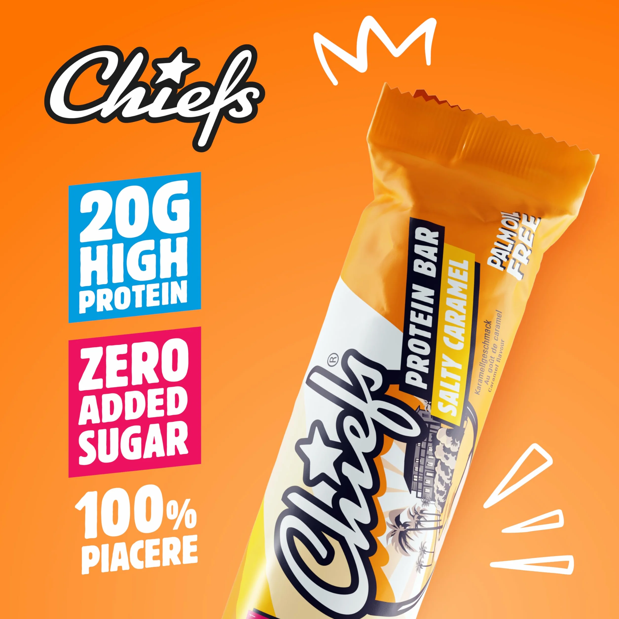 Chiefs Protein Bar 20g proteine 214kcal 12 x 55g Salty Caramel