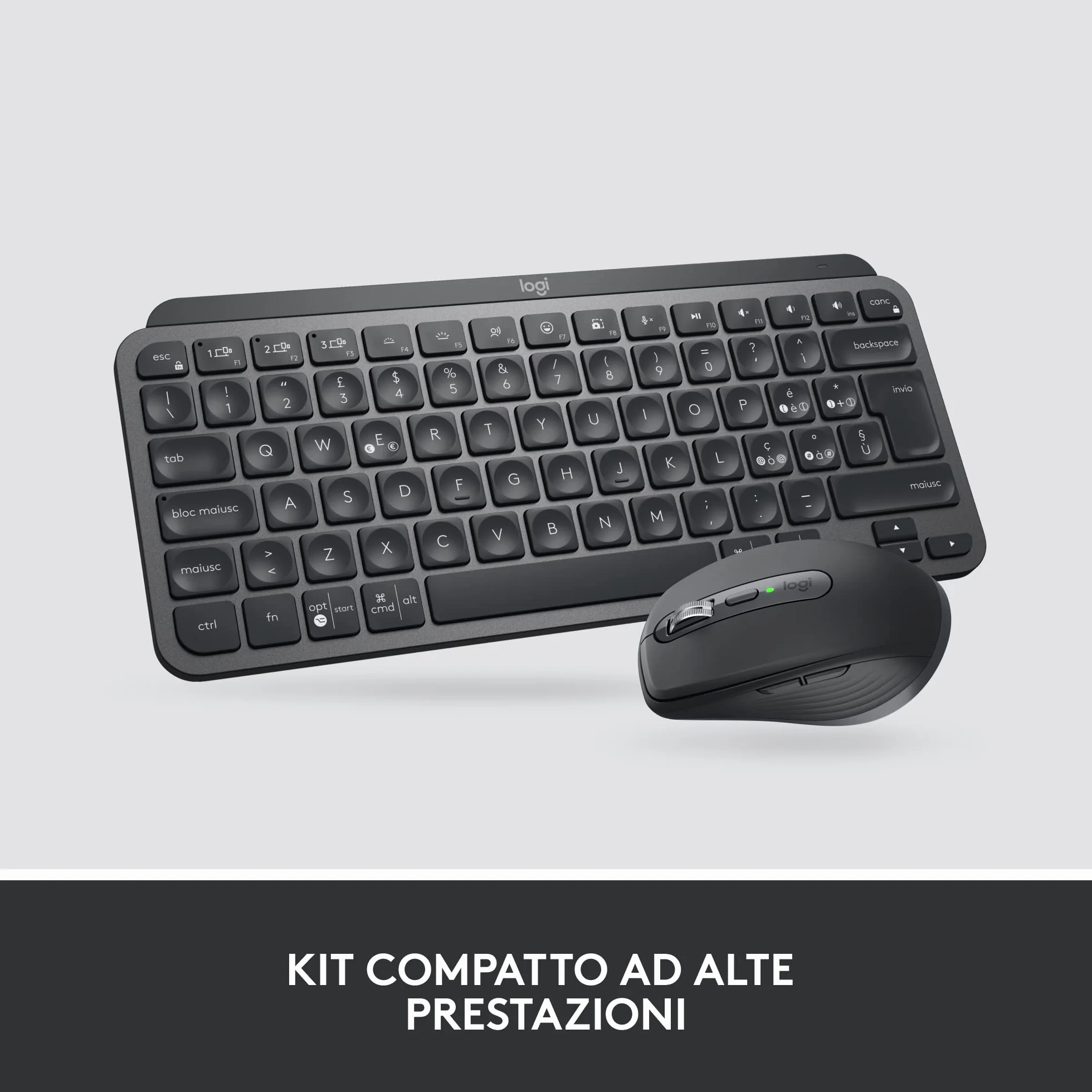 Logitech MX Keys Mini Combo for Business, compatto, tastiera e mouse senza fili, tecnologia Logi Bolt, Bluetooth, certificato Windows/Mac/Chrome/Linux - Grigio