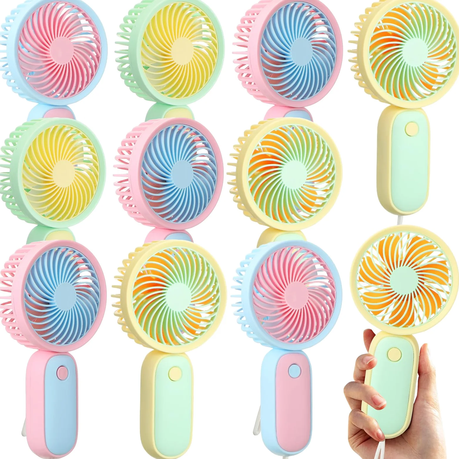 Tujoe 10 mini ventilatori portatili, ricaricabili tramite USB, piccoli ventilatori da viaggio, portatili, design carino, potenti ventagli per ragazze e donne, per viaggi all'aperto, casa, 4 colori