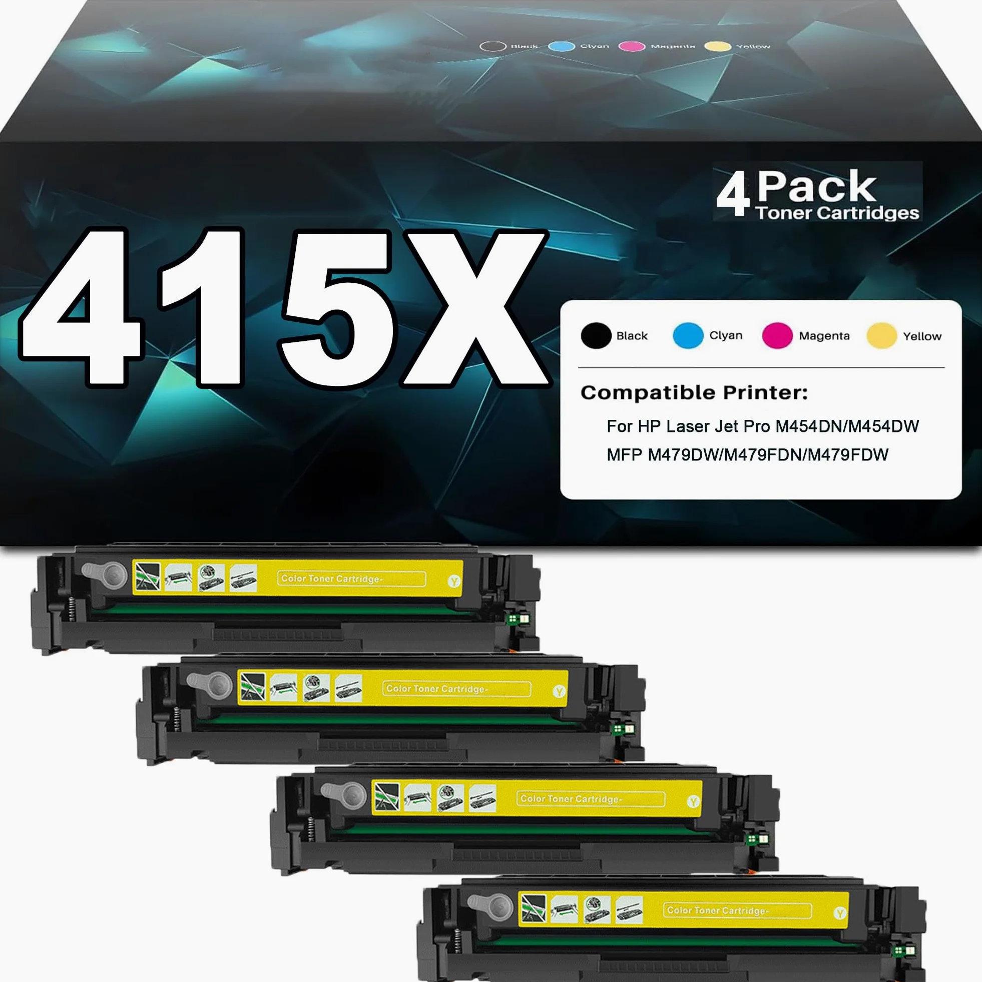 Set da 4 Cartucce Toner 415X con chip per HP 415X W2030X W2031X W2032X W2033X, compatibili con stampanti Color LaserJet Pro M454DN M454DW MFP M479DW M479FDN M479FDW
