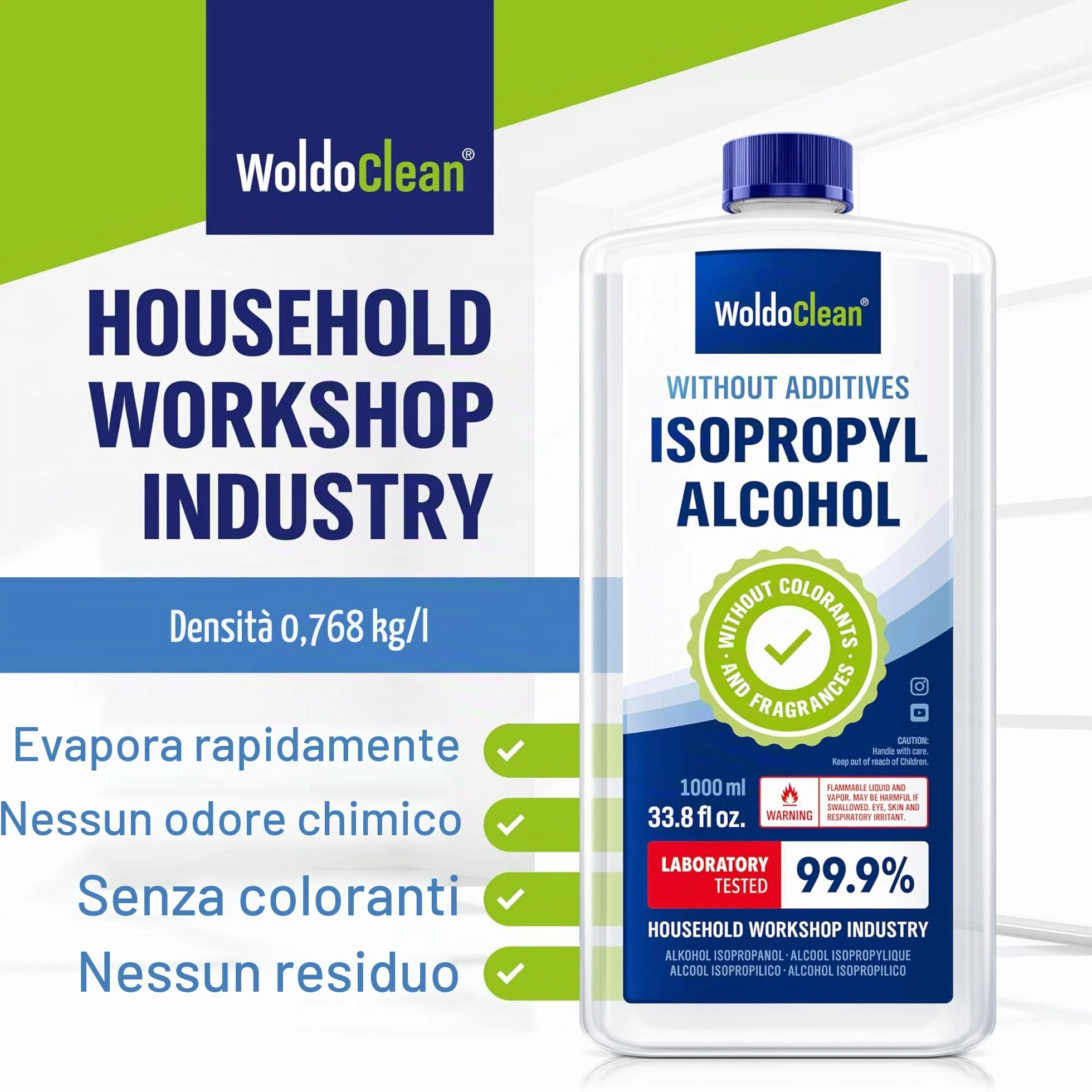 Isopropanolo Alcool Puro al 99.9% Isopropilico Detergente IPA 1 litro