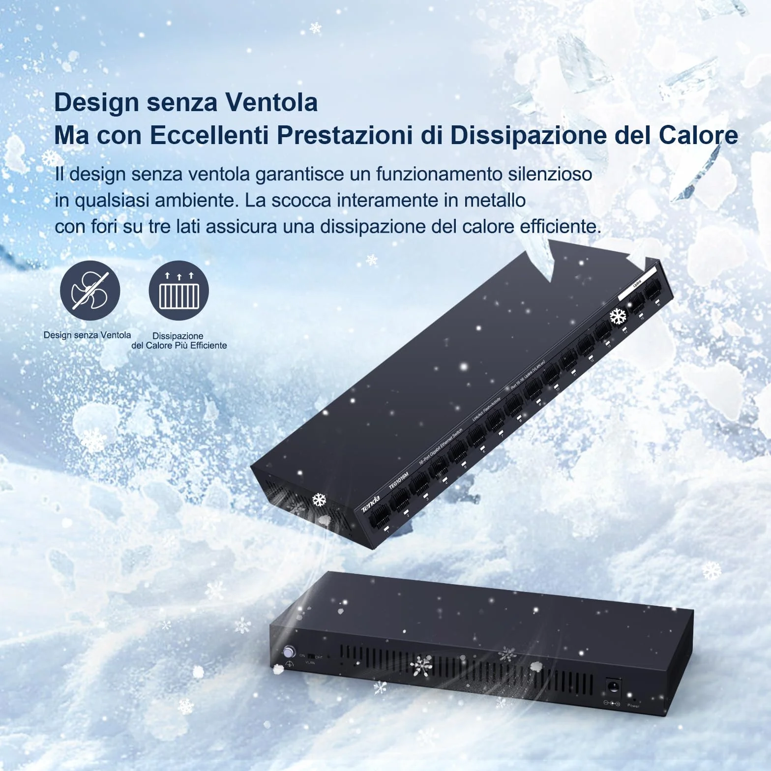 Tenda Switch Ethernet 16 Porte Gigabit, Switch Gigabit 10/100/1000 Mbps, Switch Rete Montaggio Desktop o a Parete, Unmanaged, Plug & Play, VLAN a Una Chiave, Struttura in Acciaio(TEG1016M)