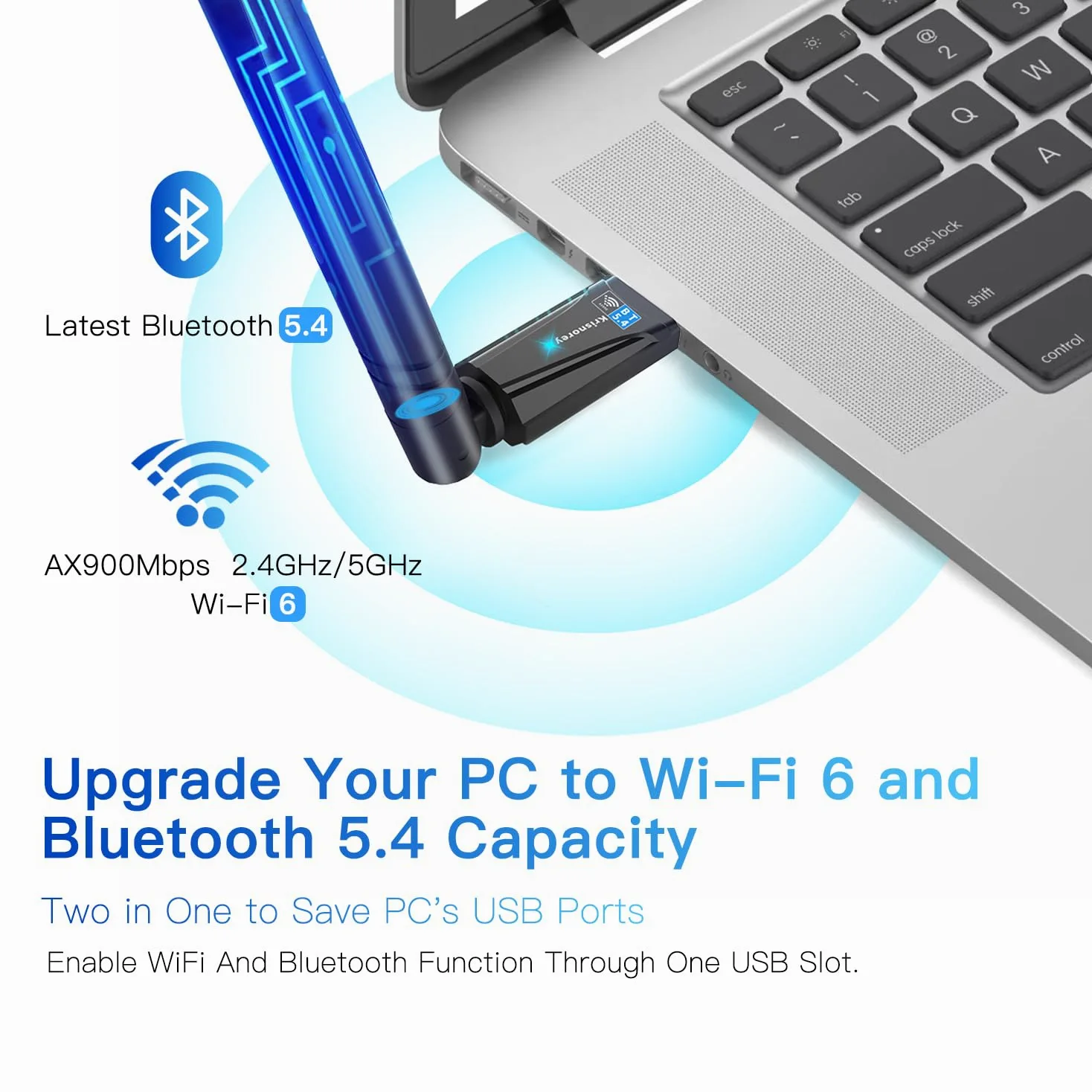 Adattatore USB 2-in-1 Wi-Fi 6 Bluetooth 5.4 per PC portatile, 5dBi ad alto guadagno AX900 2.4G/5GHz Wireless WiFi Network Dongle Auto-Driver per Windows 11 10 Desktop, Plug n Pair Headset