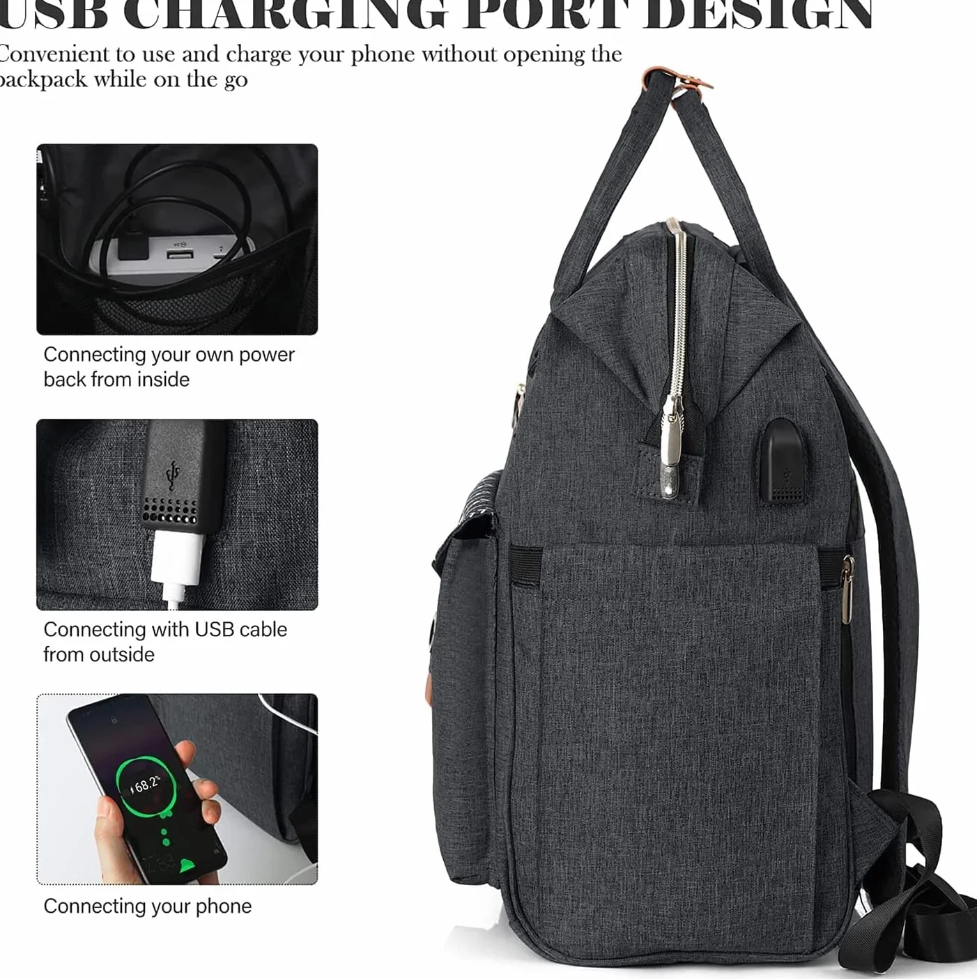 Zaino da donna, per laptop, zaino per la scuola, per ragazze, con porta di ricarica USB