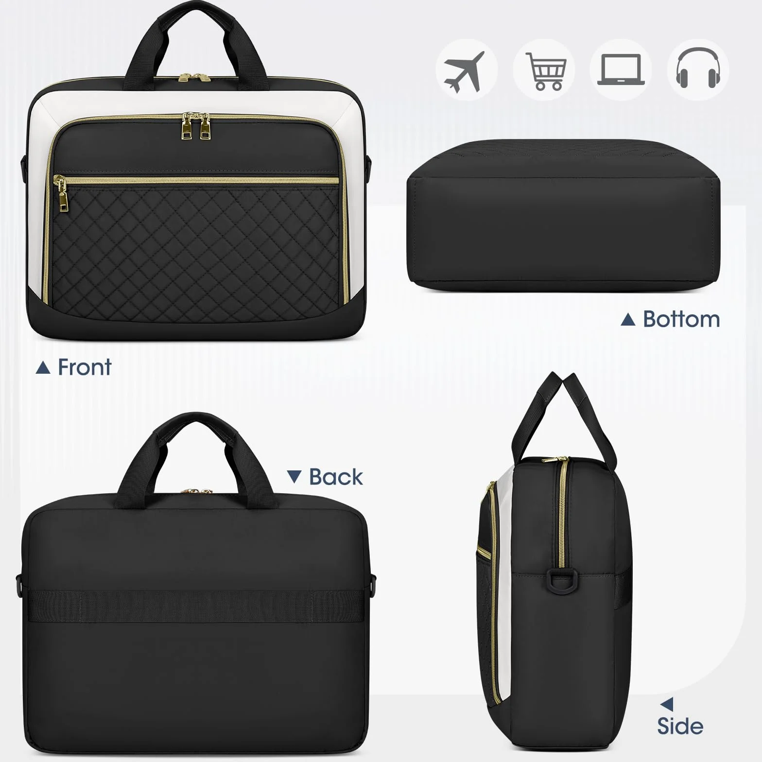 NEWHEY Borsa Porta PC 17.3 Pollici Borsa da Lavoro Donna Impermeabile Borsa Computer Grande Borsa Messenger Valigetta Portadocumenti Tracolla per Ufficio, Università, Scuola，Nero e beige