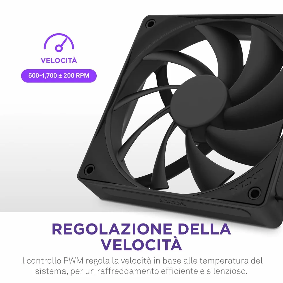 NZXT F120Q | Ventola silenziosa 120mm | Aspirazione o scarico | Telaio smussato e flusso concentrato | Cuscinetti fluid. | Rumore ridotto | Controllo PWM | Nero