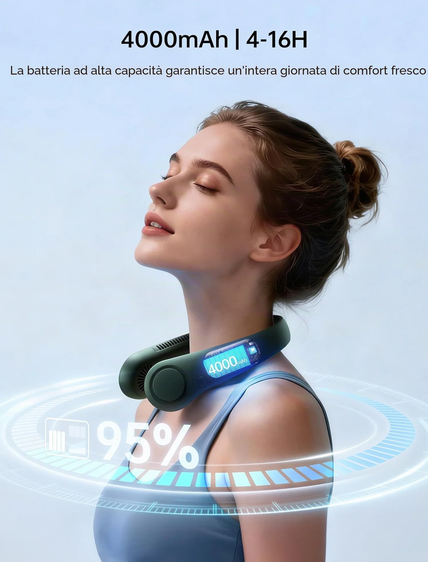 JISULIFE Ventilatore portatile da collo, mani libere, senza pale,4000 mAh, a batteria, ventilatore personale indossabile, girevole, ricaricabile, regalo per donne e uomini- Verde Scuro