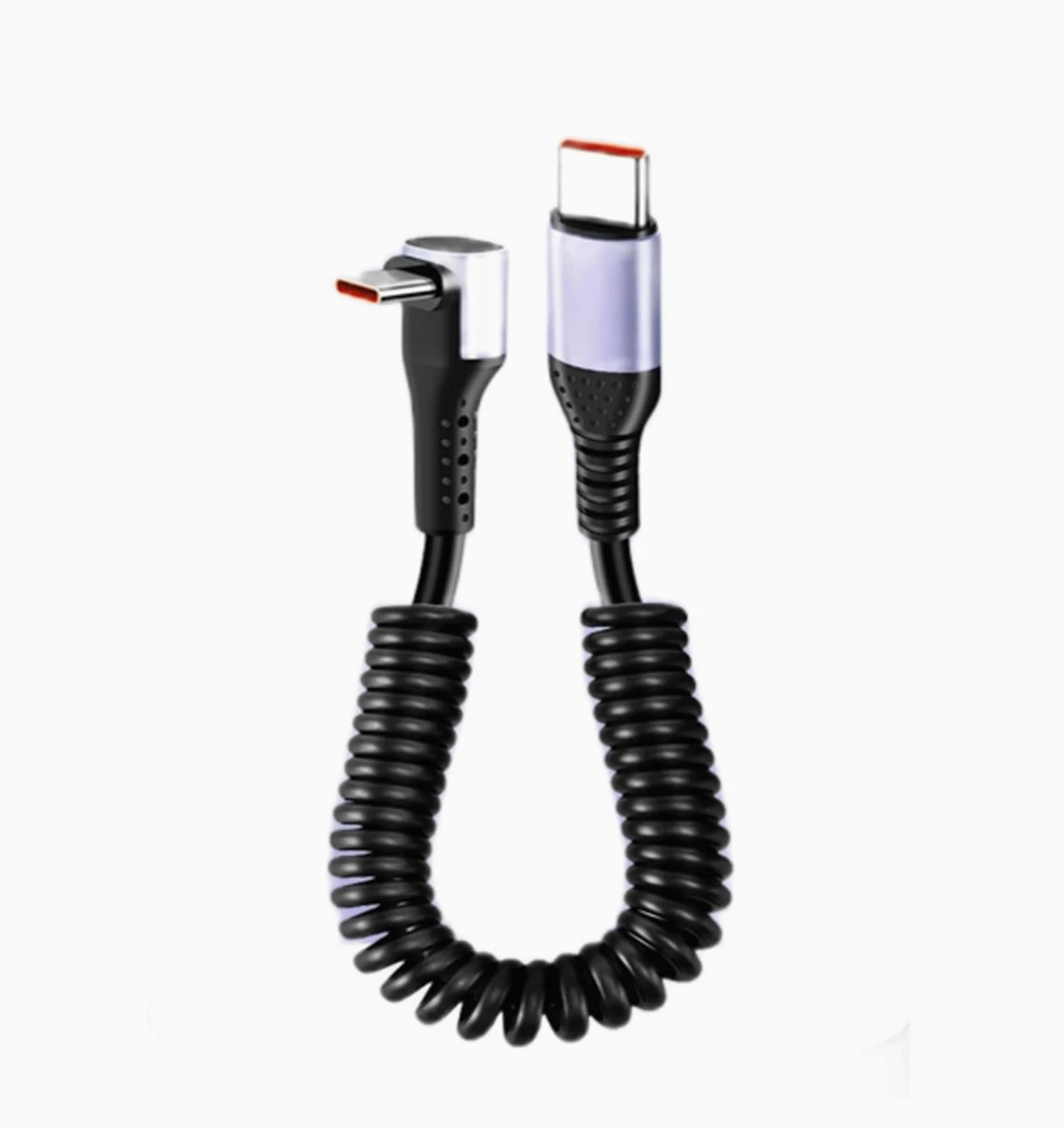 Cavo USB C a gomito a molla, 6 A, 66 W, ricarica rapida, tipo C, per iPhone e Samsung (3 in 1 a tipo C)
