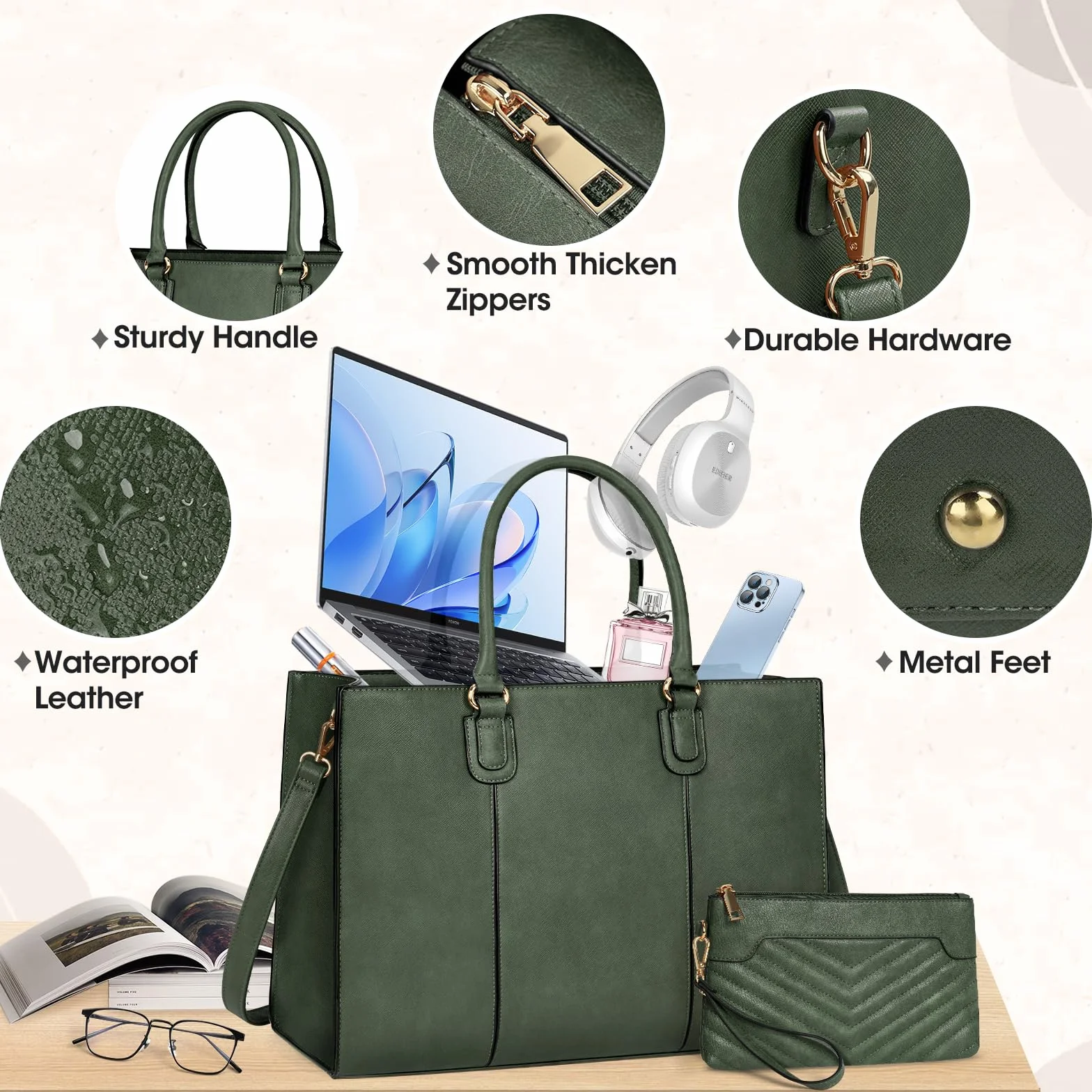 NEWHEY Borsa Donna 15,6 Pollici Laptop Grande Borsa Da Lavoro Tote con Frizione Borsa Cartella in Pelle PU Borsa a Spalla per Scuola Borsa a Tracolla Messenger Ufficio Viaggi Affari