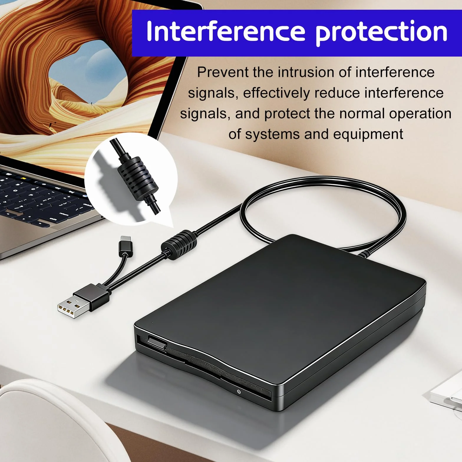 GBKDQQ Unità floppy esterna USB portatile FDD 1,44 MB 3,5 pollici: Slimline Floppy Disk Drive Lettore di schede esterno Accessori per computer Esterno Rimovibile Compatibile con PC e MAC, Plug and