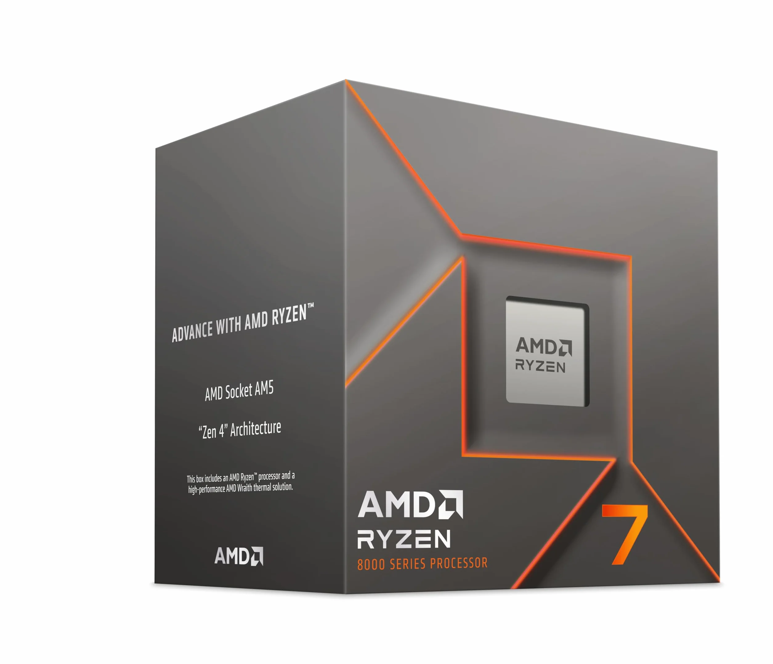 Processore AMD Ryzen 7 8700F (8 Cores/16 Threads , Ryzen AI, 65W TDP, AM5 Socket, 24MB Cache, Boost di Frequenza fino a 5,0 GHz max, dissipatore ad aria "Wraith stealth cooler")
