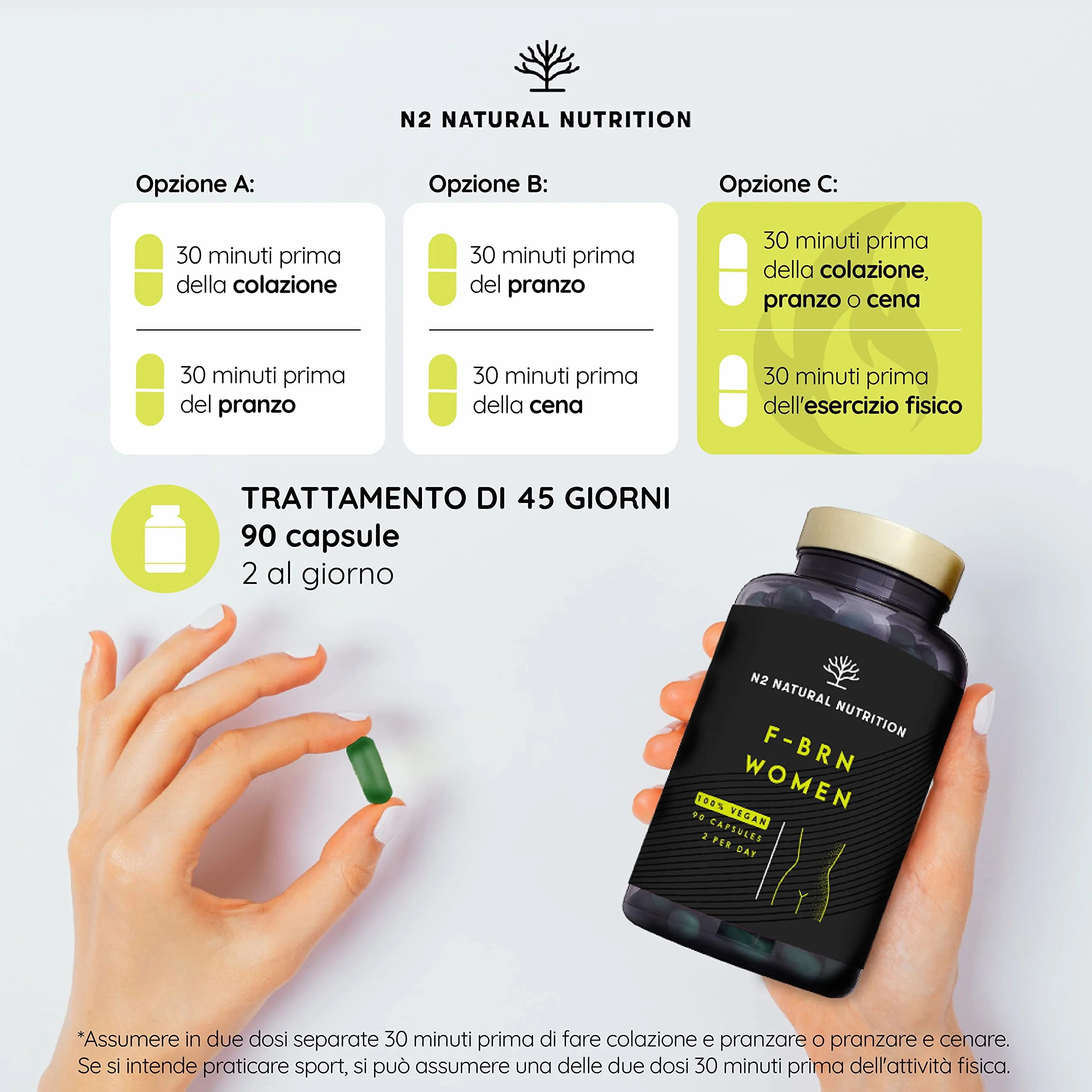 Integratore Donna Tè Verde Garcinia Cambogia Ginseng Caffeina Cromo 90 capsule N2 Natural Nutrition