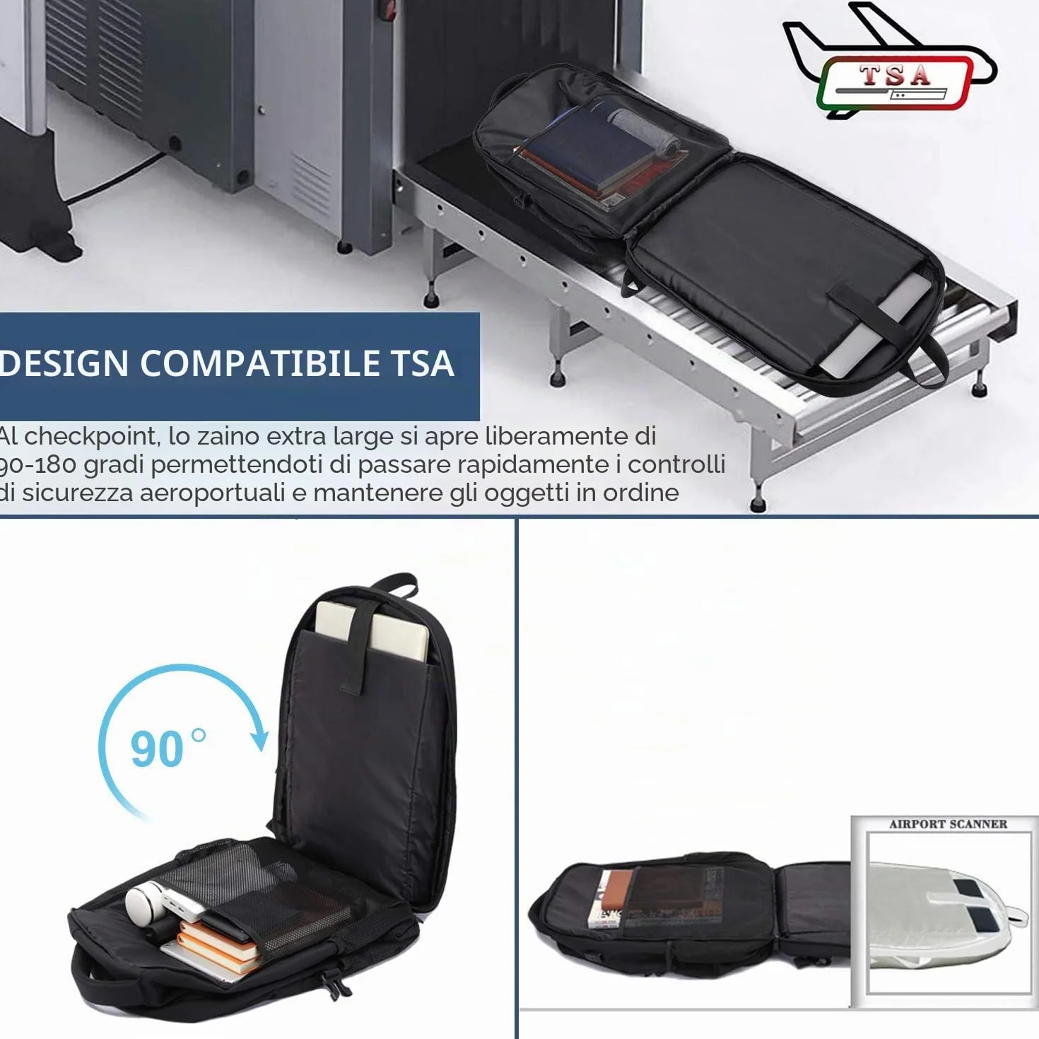 Zaino Uomo Grande 50L,17 Pollici, Porta PC, Zaino Lavoro Impermeabile Antifurto con Caricatore USB per Viaggio Ufficio Scuola -Nero
