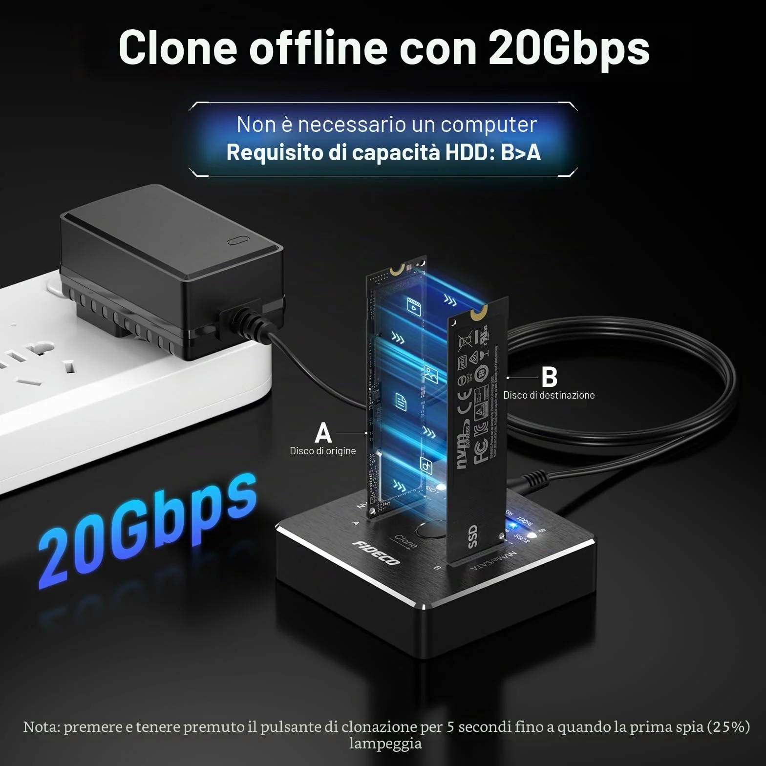FIDECO M.2 NVMe SATA SSD Enclosure USB 3.2 Gen 2 10Gbps Aluminium Clone Support